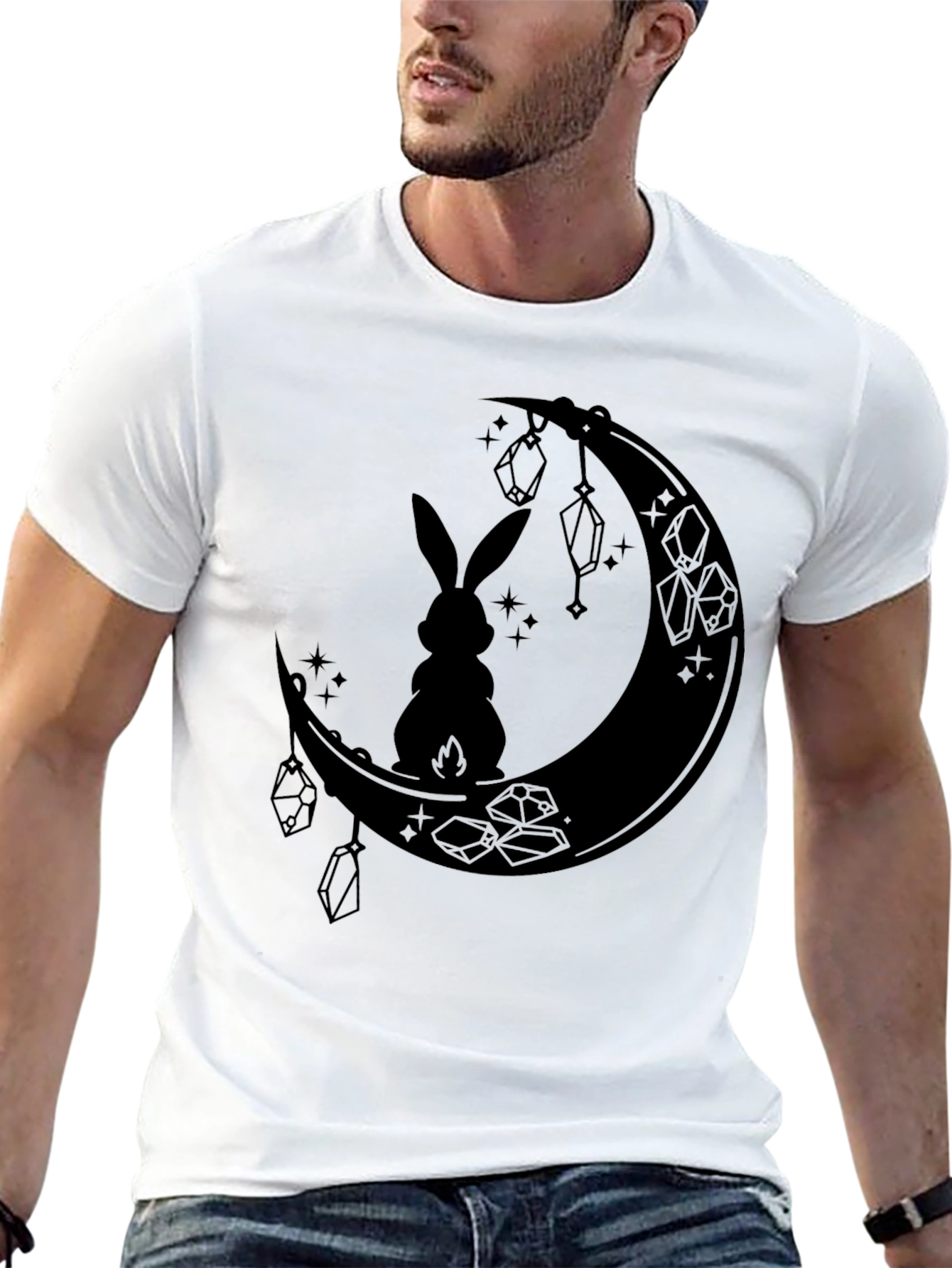 Moonlit Hare Graphic Tee - Stylish Black T-Shirt