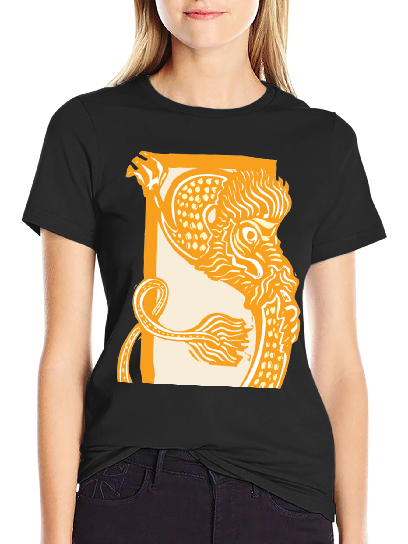 Dragon Graphic Print Black Crew Neck T-Shirt