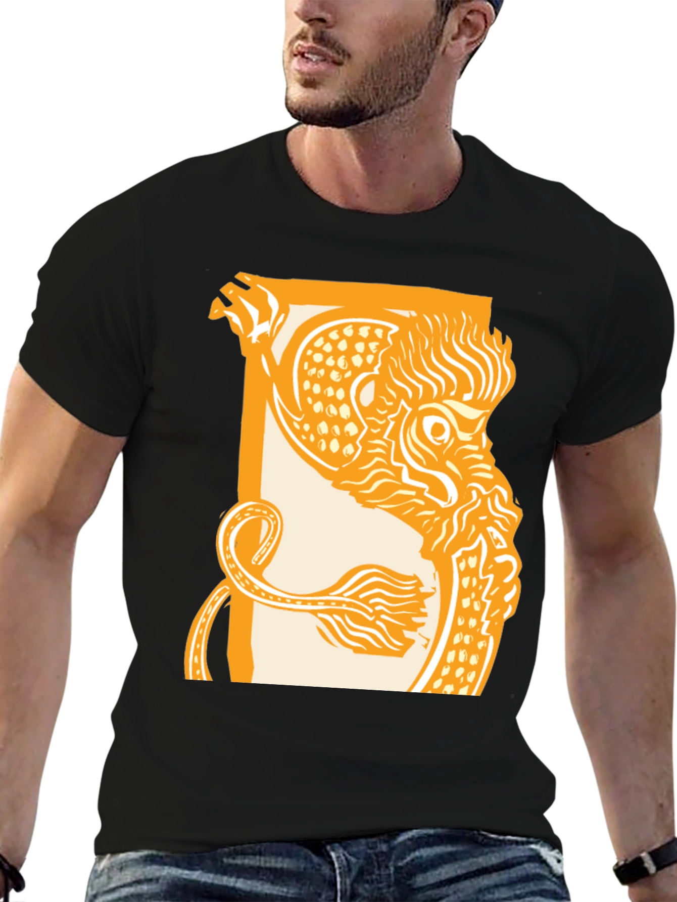 Dragon Graphic Print Black Crew Neck T-Shirt