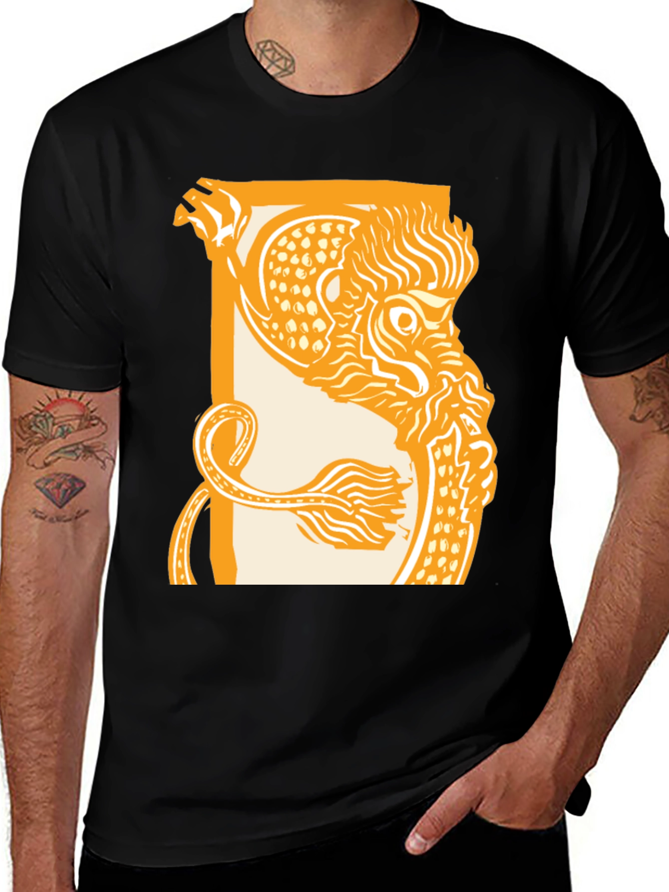 Dragon Graphic Print Black Crew Neck T-Shirt