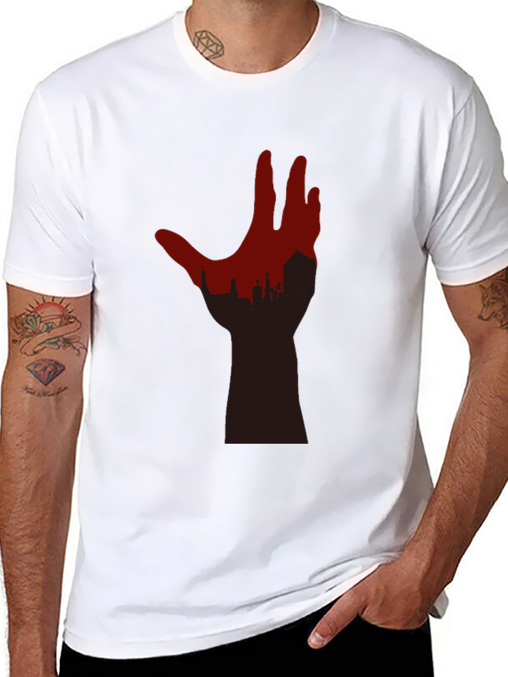 Cityscape Hand Graphic Tee - Black T-Shirt