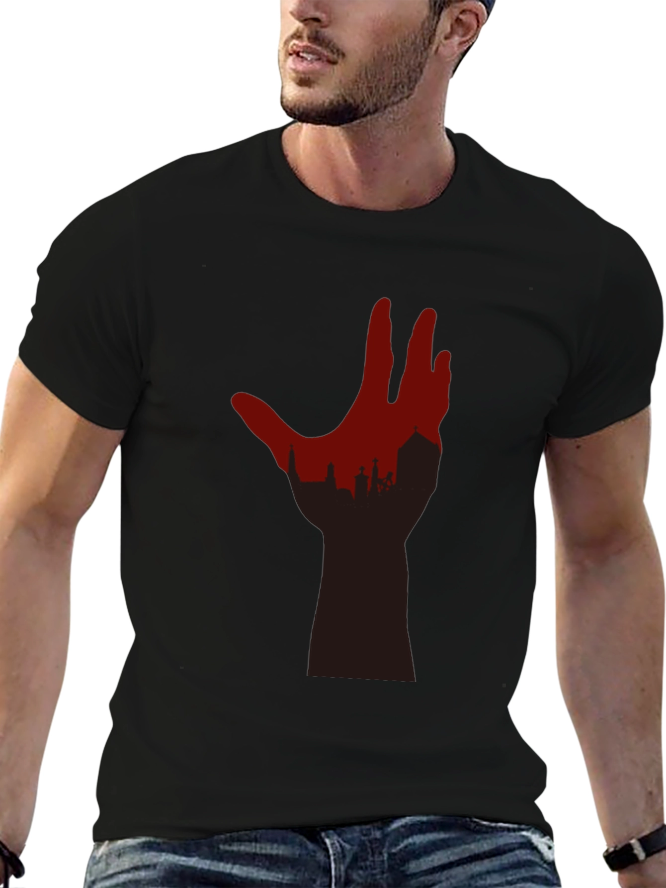 Cityscape Hand Graphic Tee - Black T-Shirt