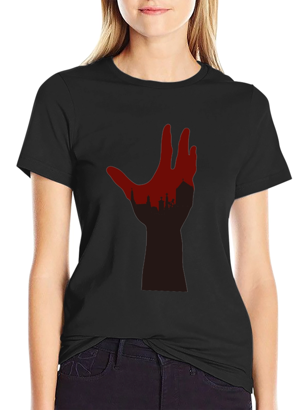 Cityscape Hand Graphic Tee - Black T-Shirt