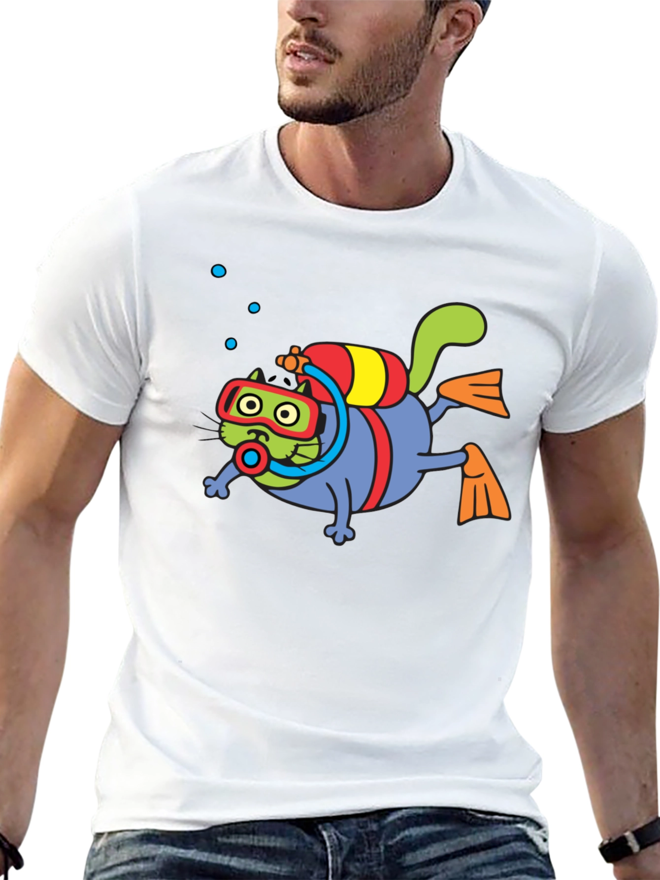Diving Cat Graphic Tee - Scuba Cat T-Shirt