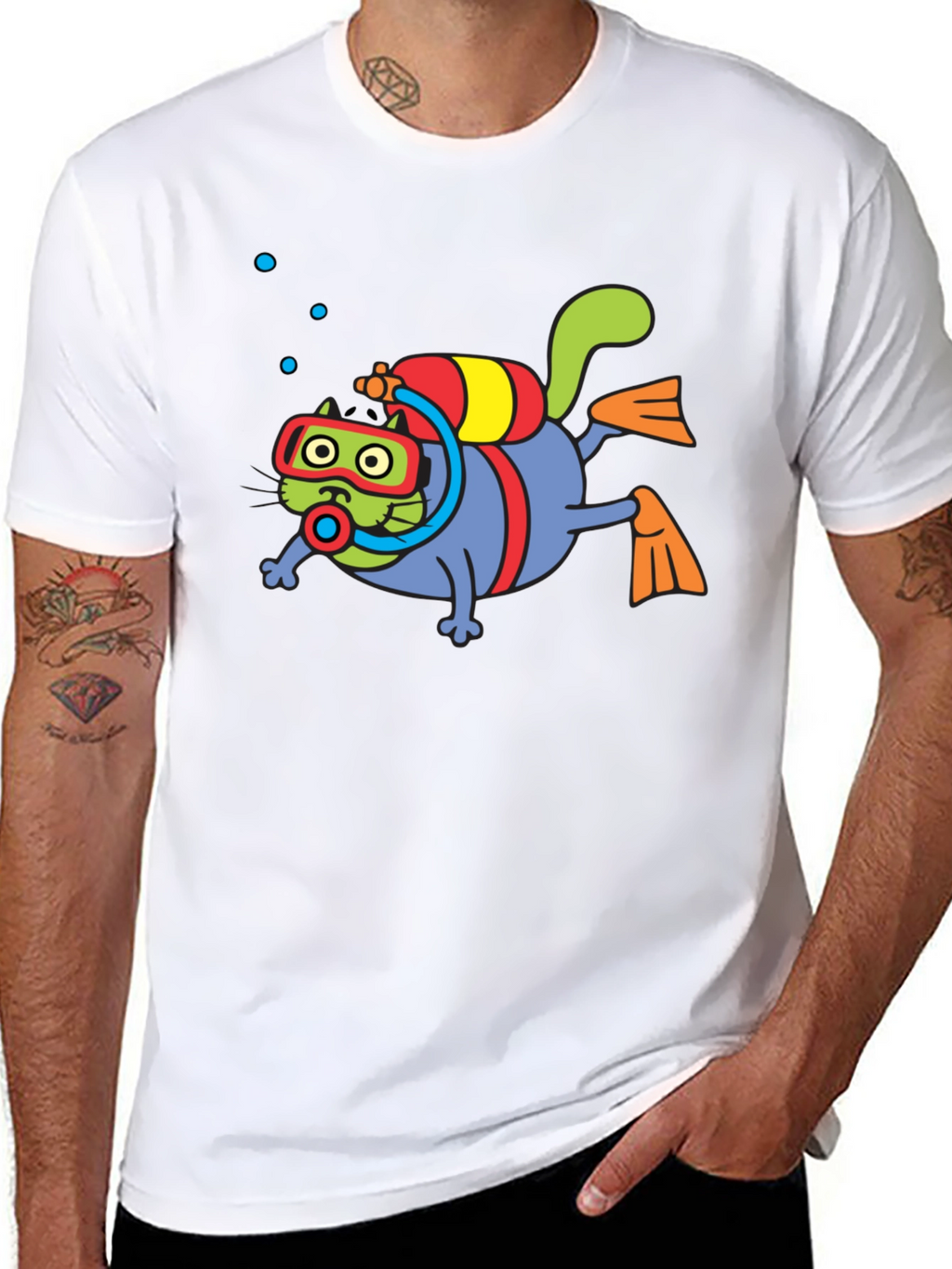 Diving Cat Graphic Tee - Scuba Cat T-Shirt