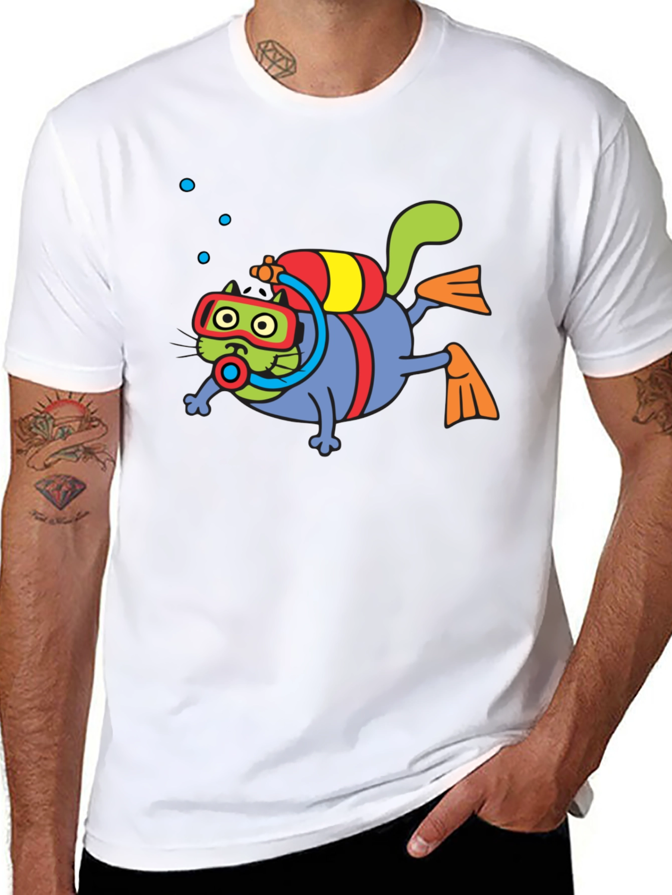 Diving Cat Graphic Tee - Scuba Cat T-Shirt