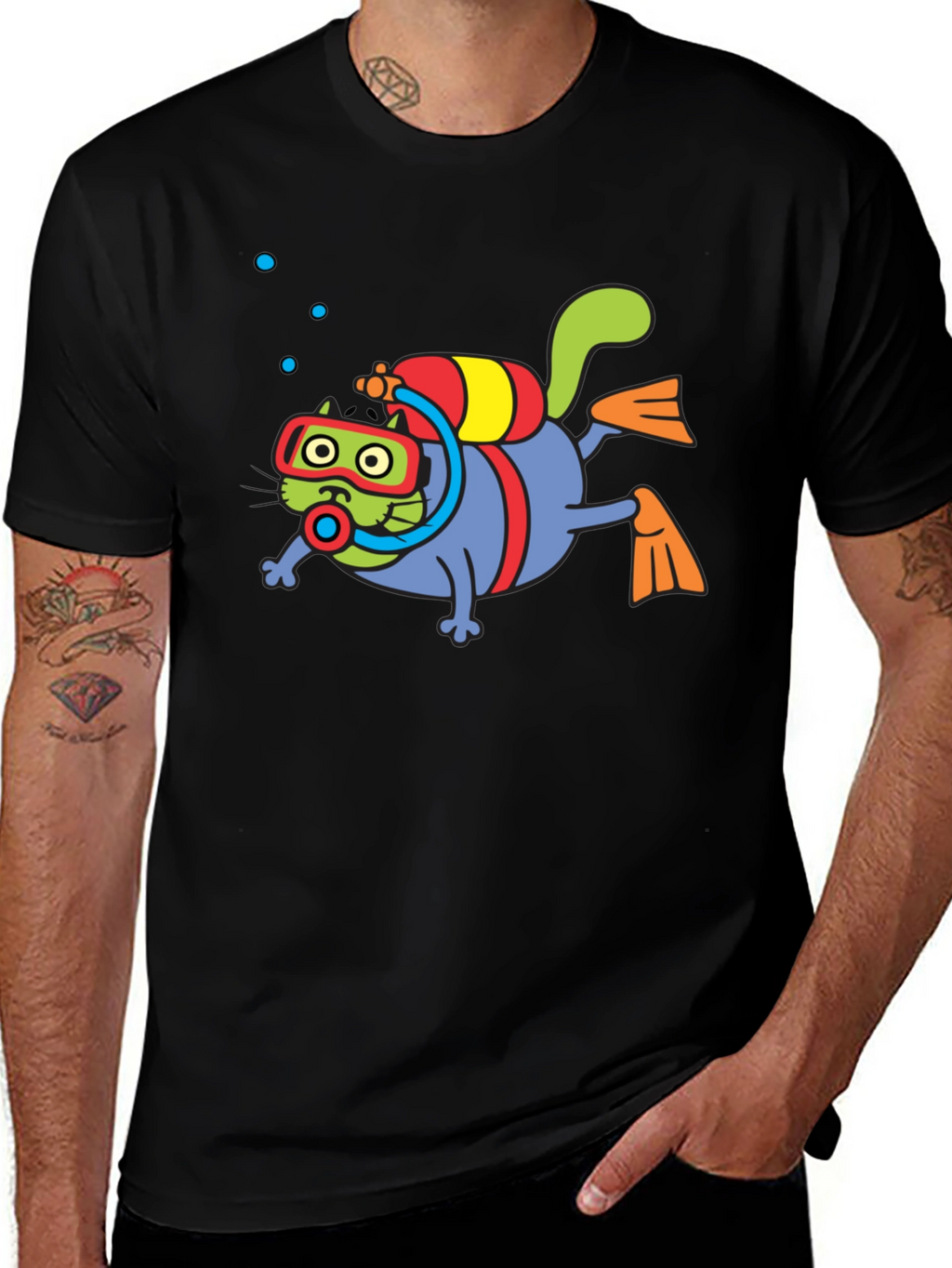Diving Cat Graphic Tee - Scuba Cat T-Shirt