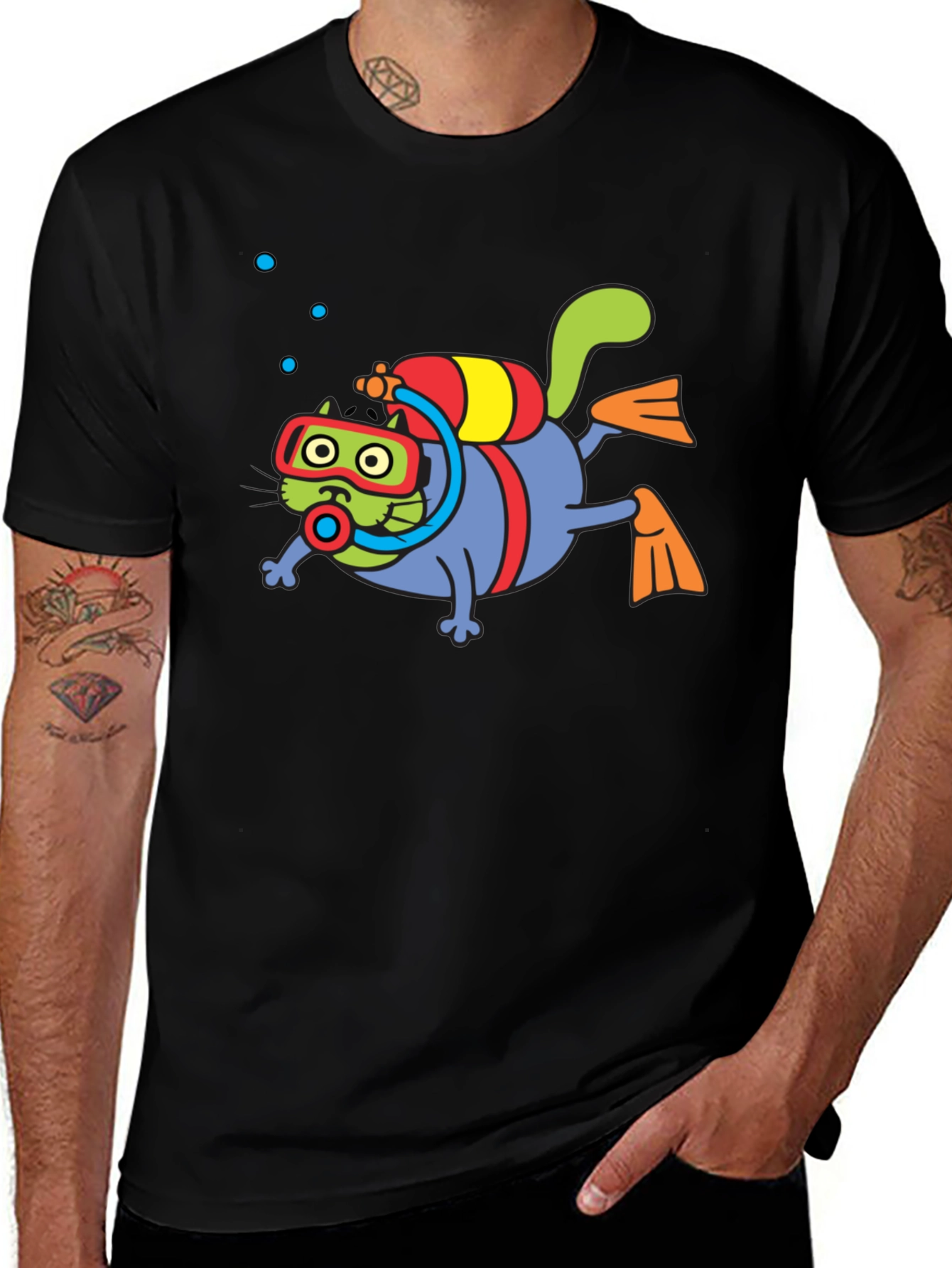 Diving Cat Graphic Tee - Scuba Cat T-Shirt