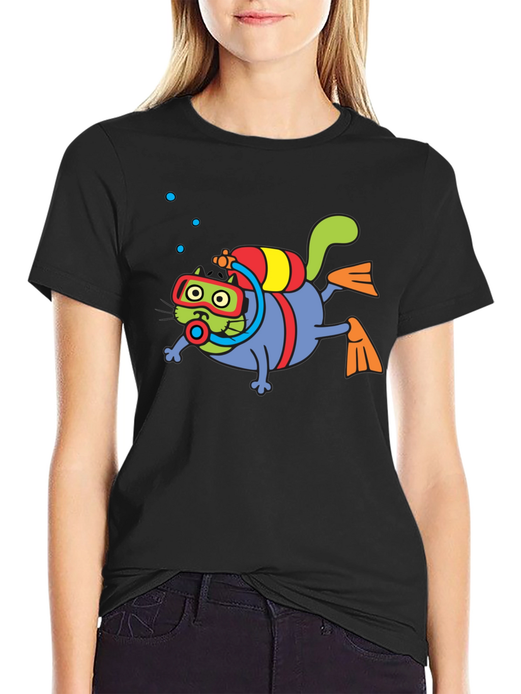 Diving Cat Graphic Tee - Scuba Cat T-Shirt