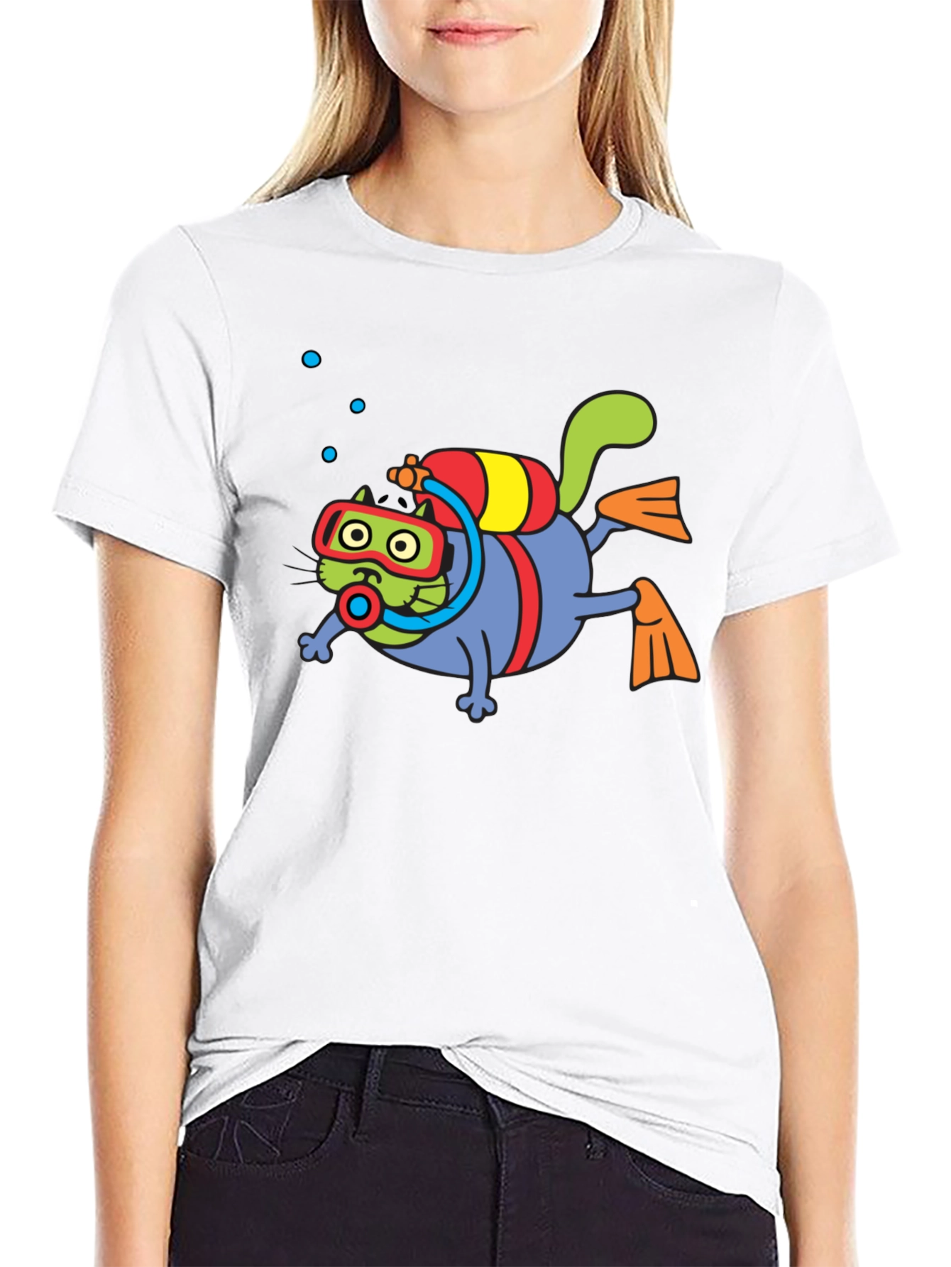 Diving Cat Graphic Tee - Scuba Cat T-Shirt