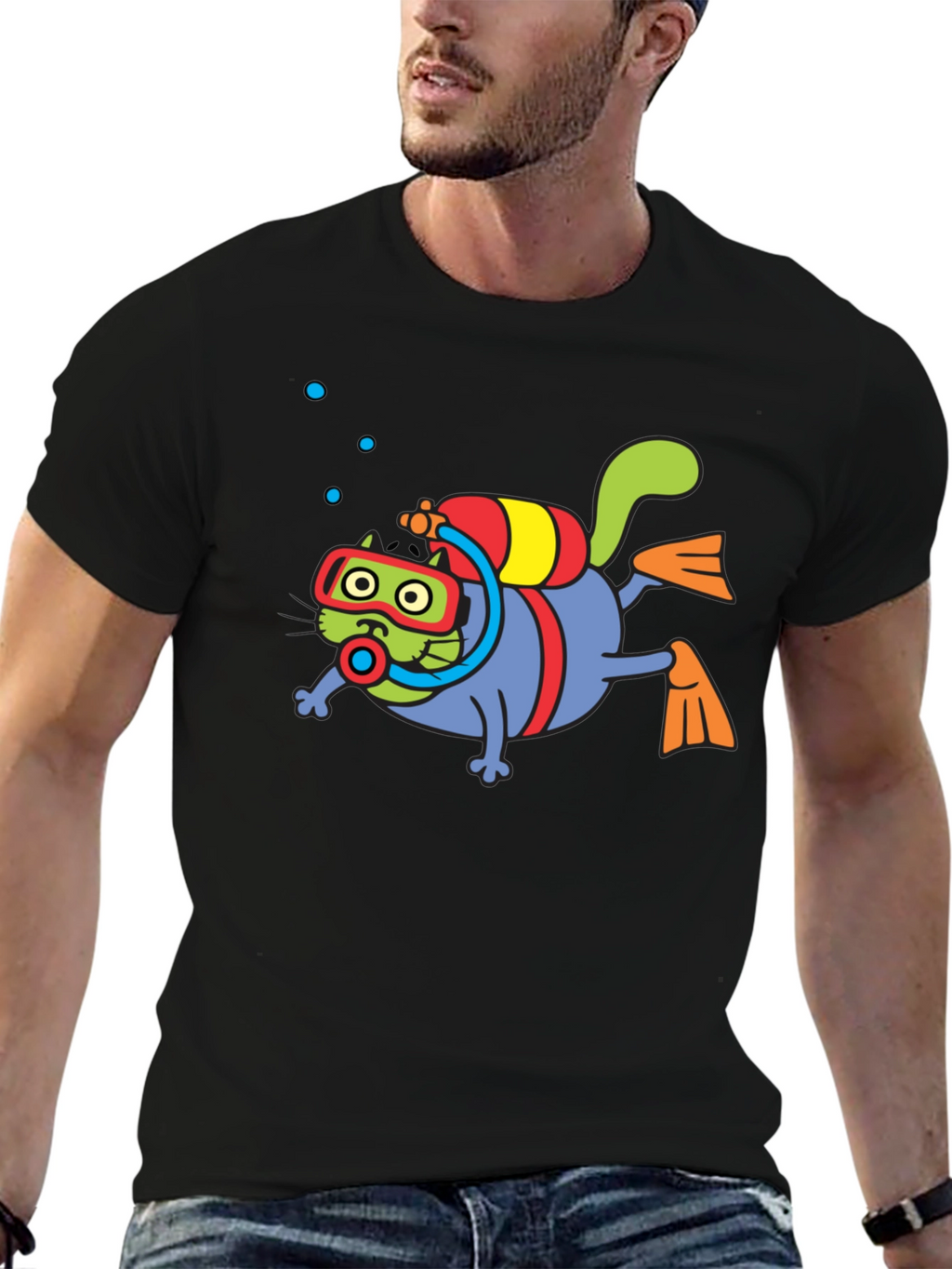 Diving Cat Graphic Tee - Scuba Cat T-Shirt