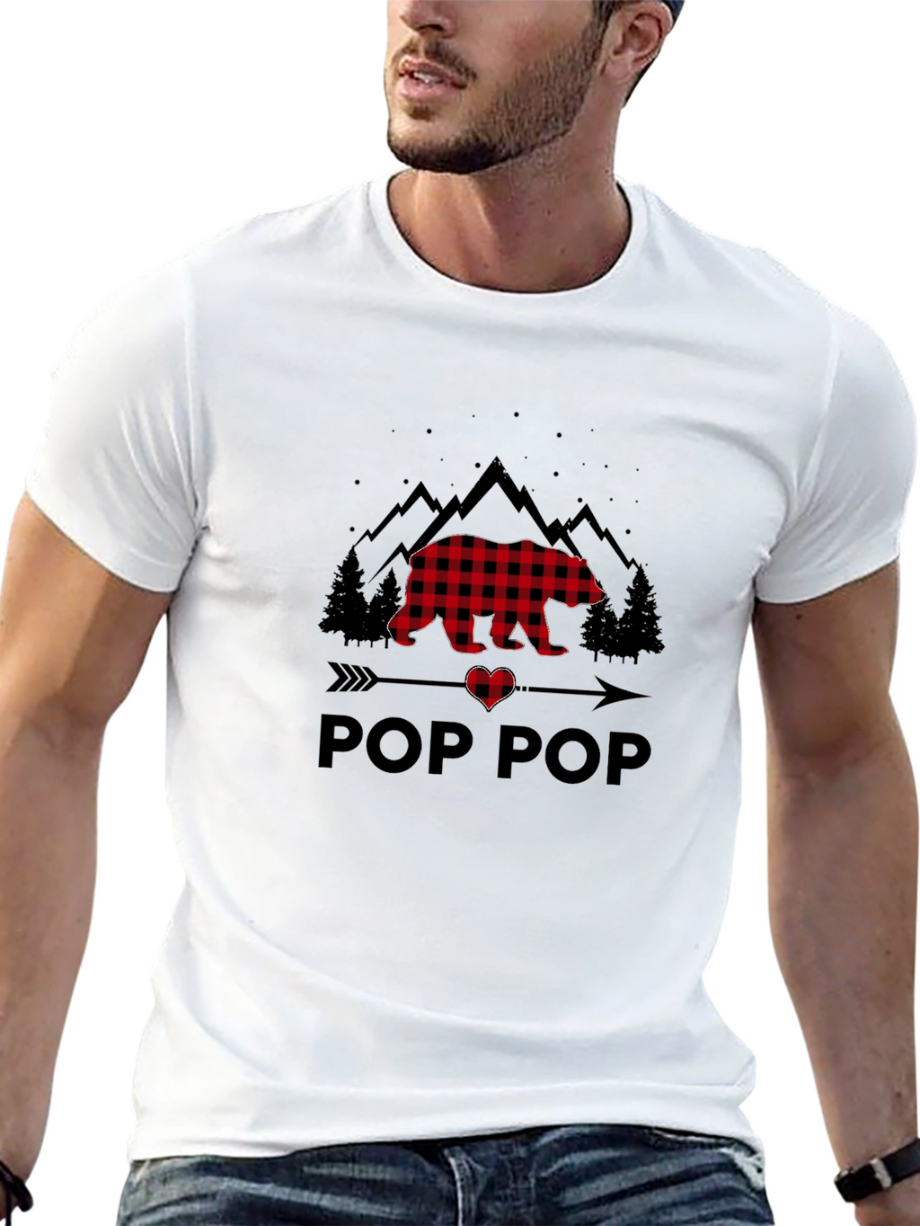Pop Pop Buffalo Plaid Bear T-Shirt