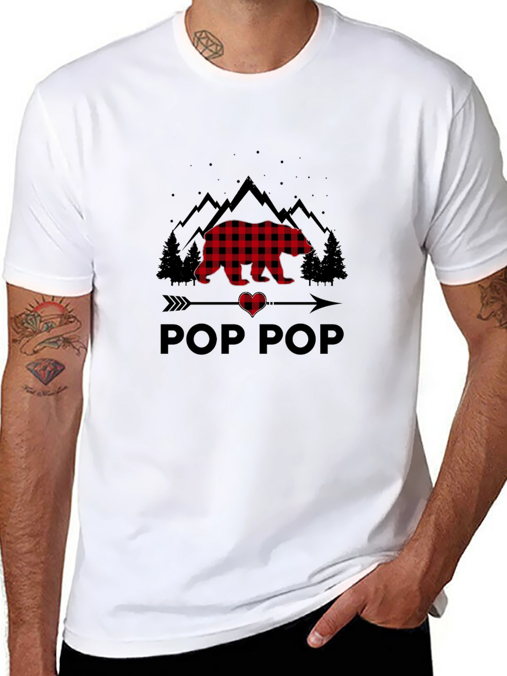 Pop Pop Buffalo Plaid Bear T-Shirt