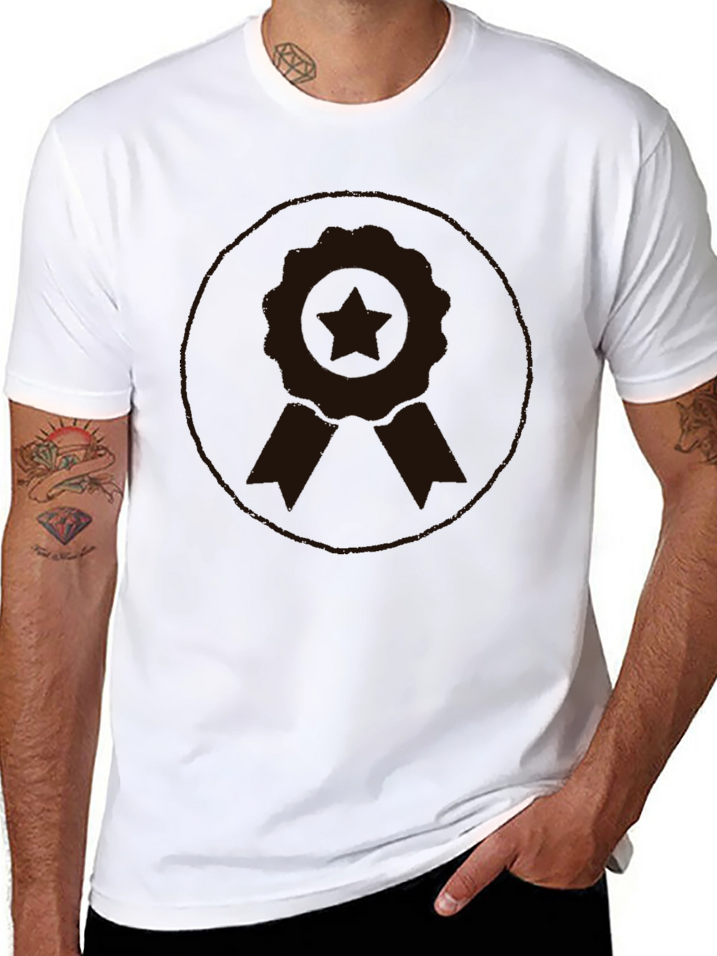 Mens Black Graphic Tee - Award Ribbon Design