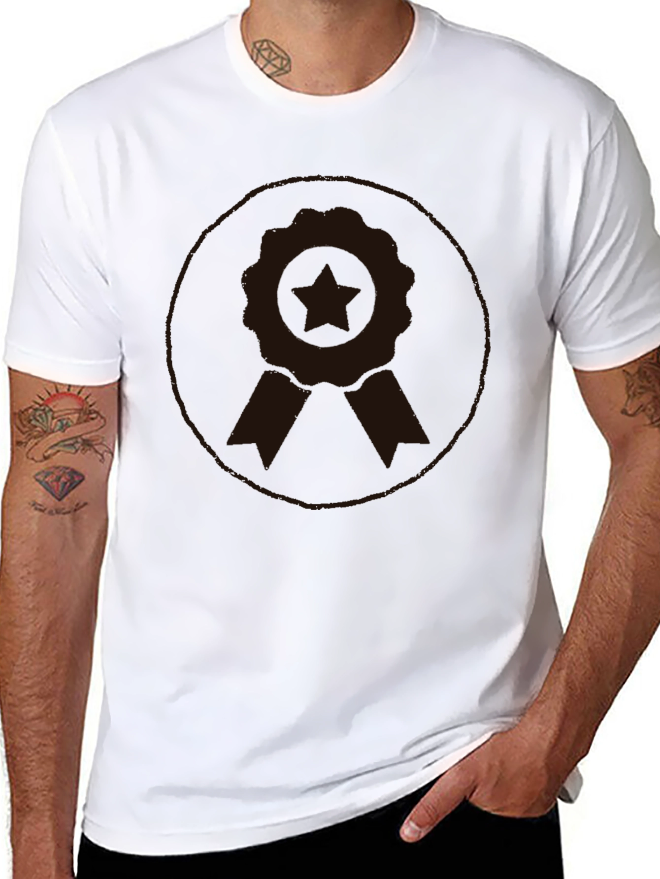 Mens Black Graphic Tee - Award Ribbon Design