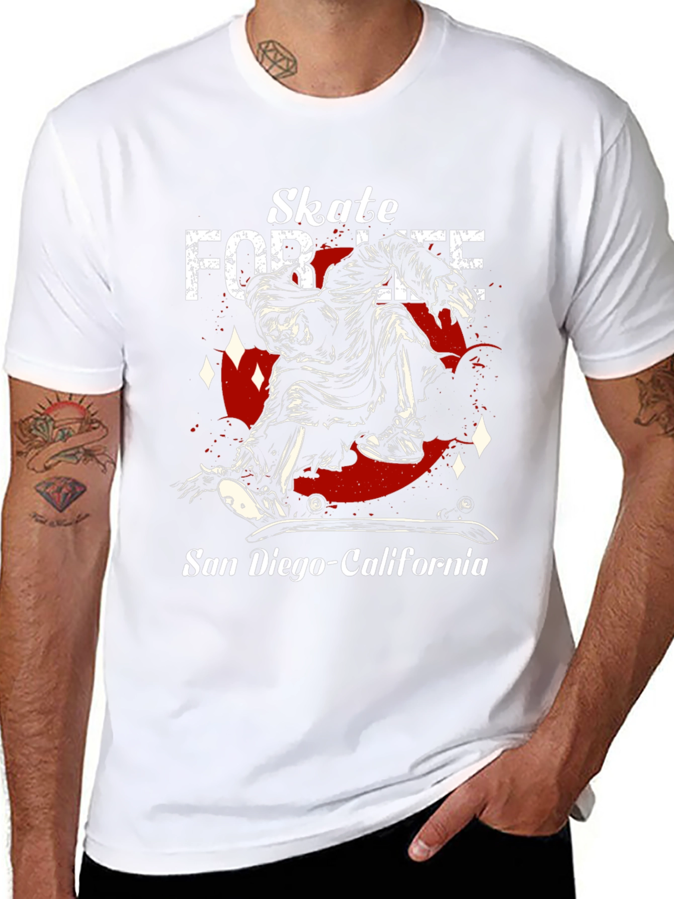 Skate For Life T-Shirt San Diego California Skeleton Design