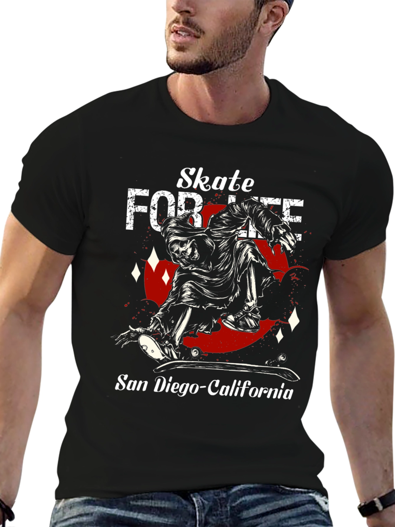 Skate For Life T-Shirt San Diego California Skeleton Design
