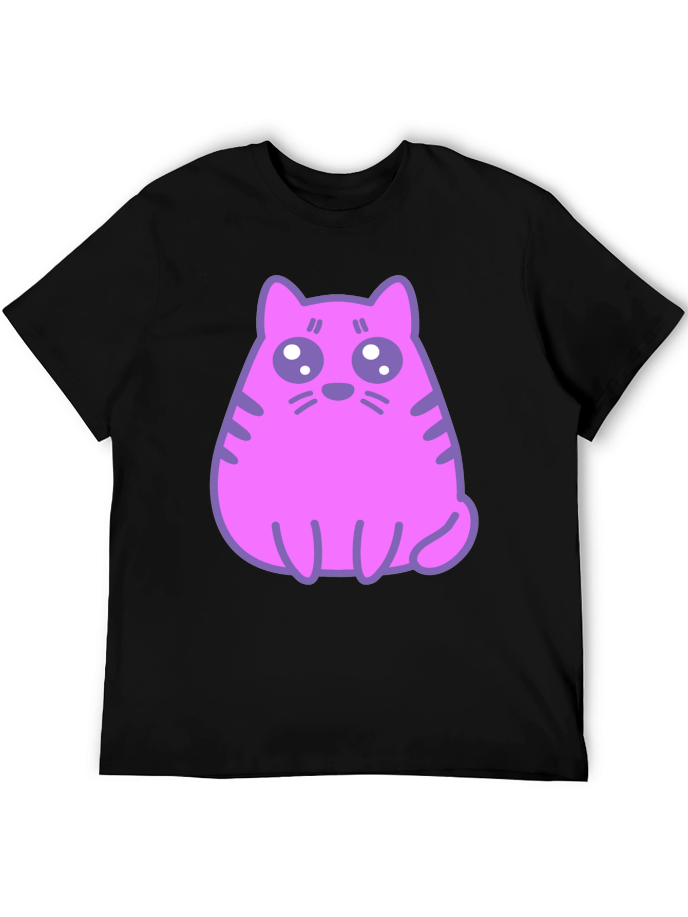 Cute Pink Cat Graphic T-Shirt - Black Cotton Blend Tee
