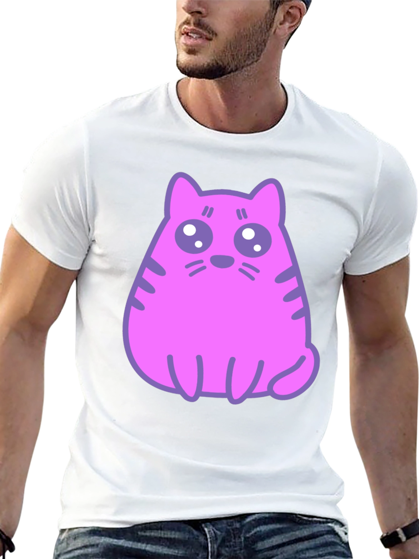 Cute Pink Cat Graphic T-Shirt - Black Cotton Blend Tee