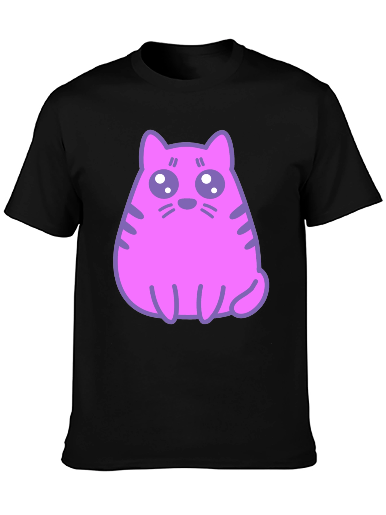 Cute Pink Cat Graphic T-Shirt - Black Cotton Blend Tee
