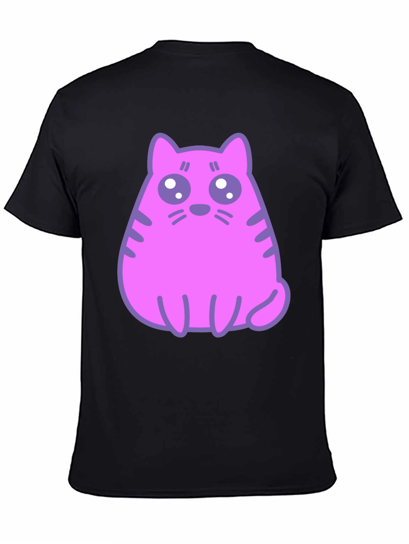 Cute Pink Cat Graphic T-Shirt - Black Cotton Blend Tee