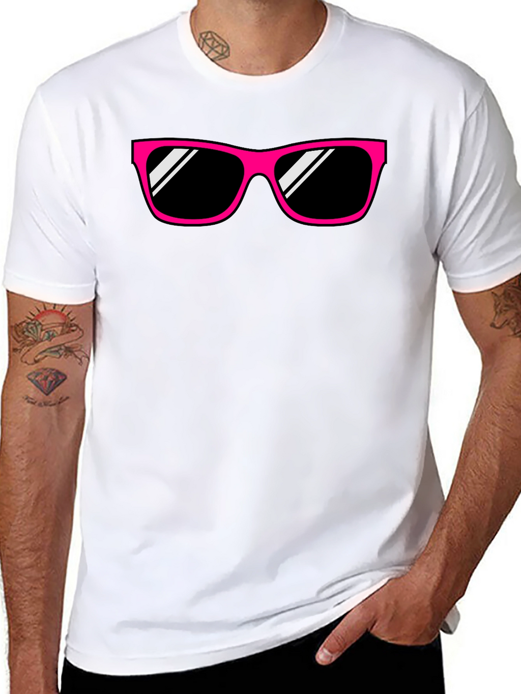 Pink Sunglasses Graphic Black T-Shirt