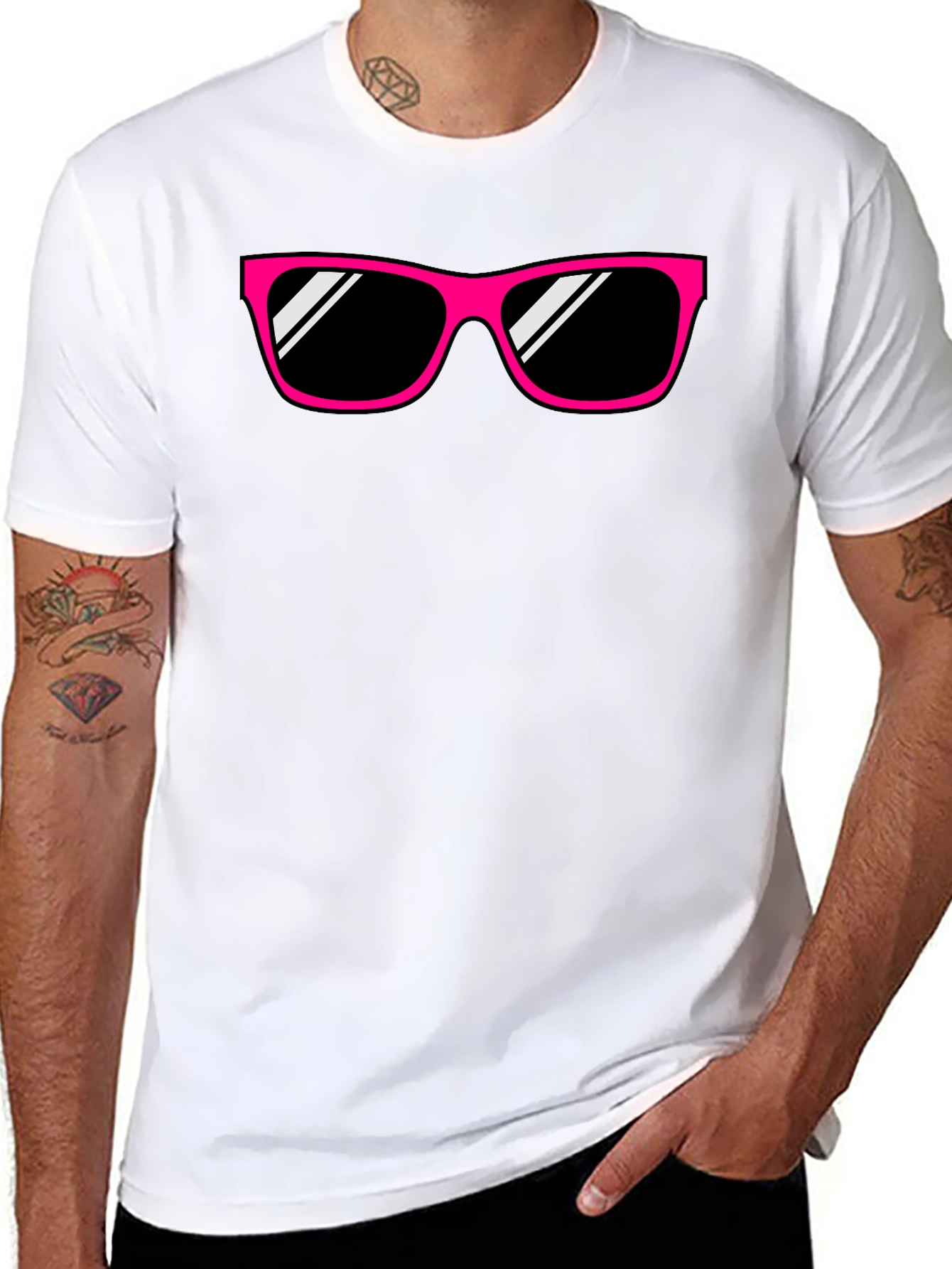 Pink Sunglasses Graphic Black T-Shirt