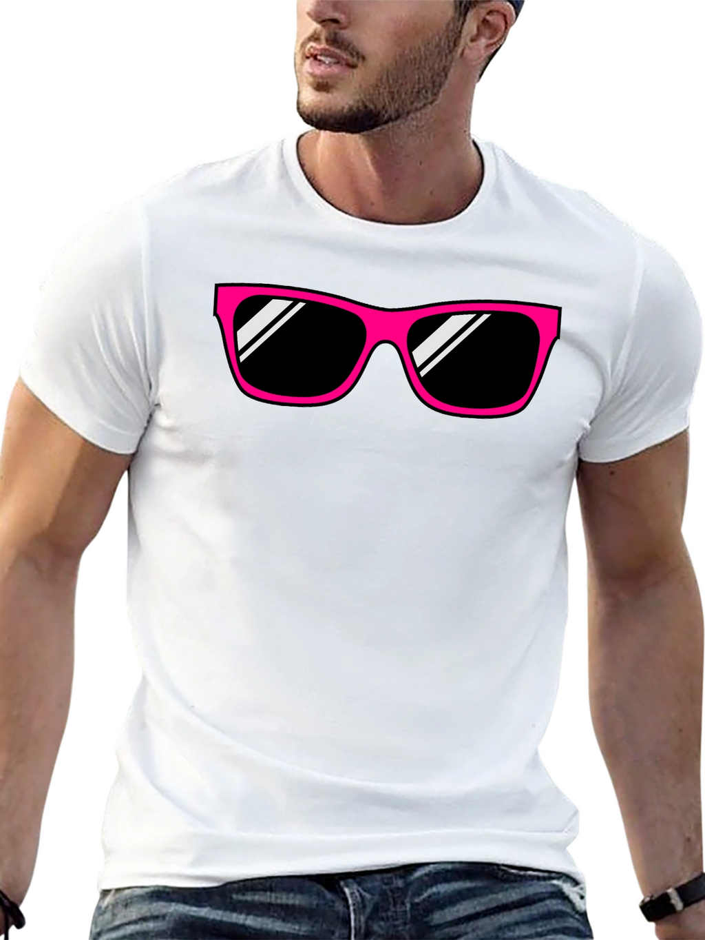 Pink Sunglasses Graphic Black T-Shirt
