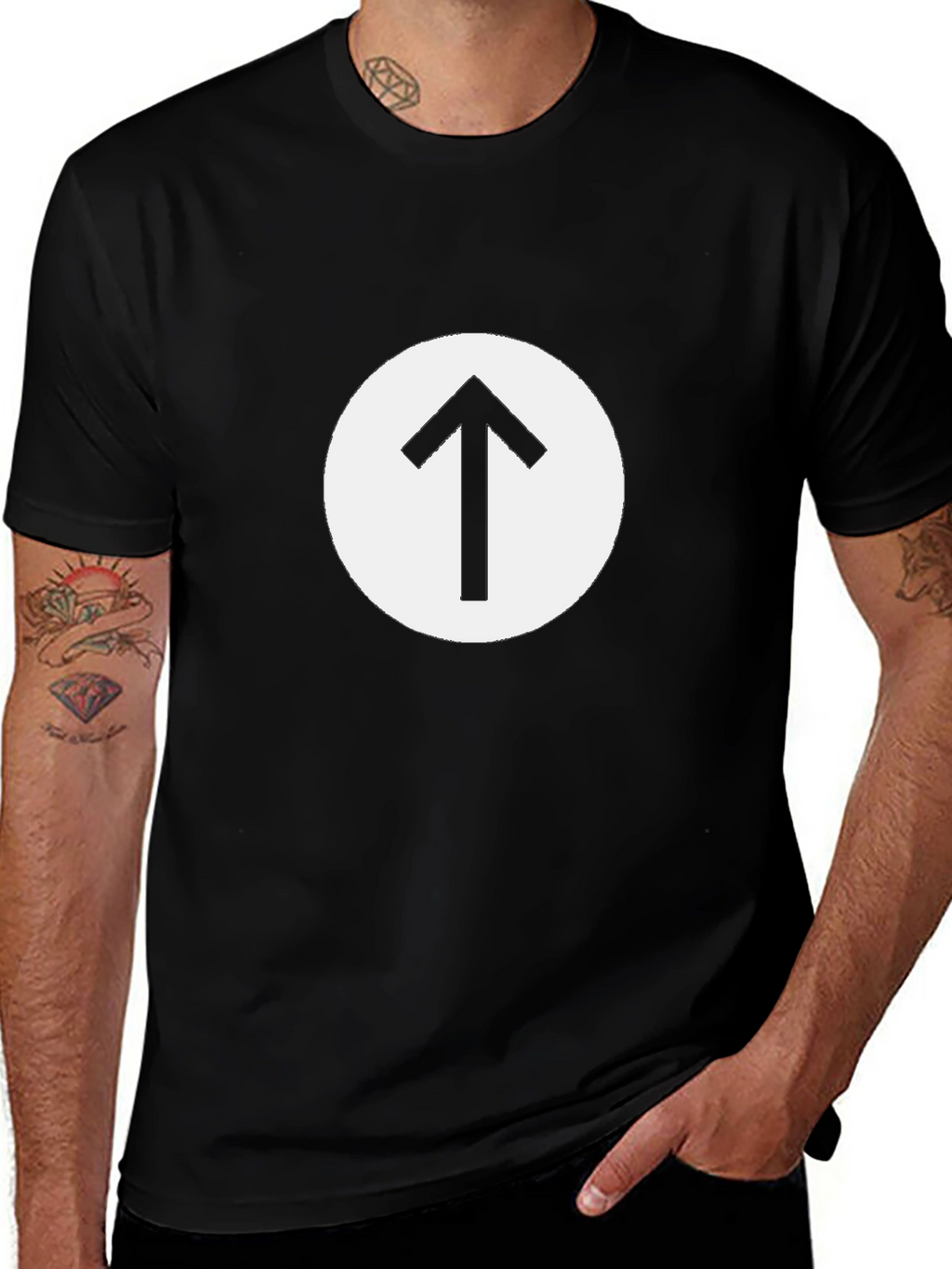 Black T-Shirt with Arrow Circle Graphic