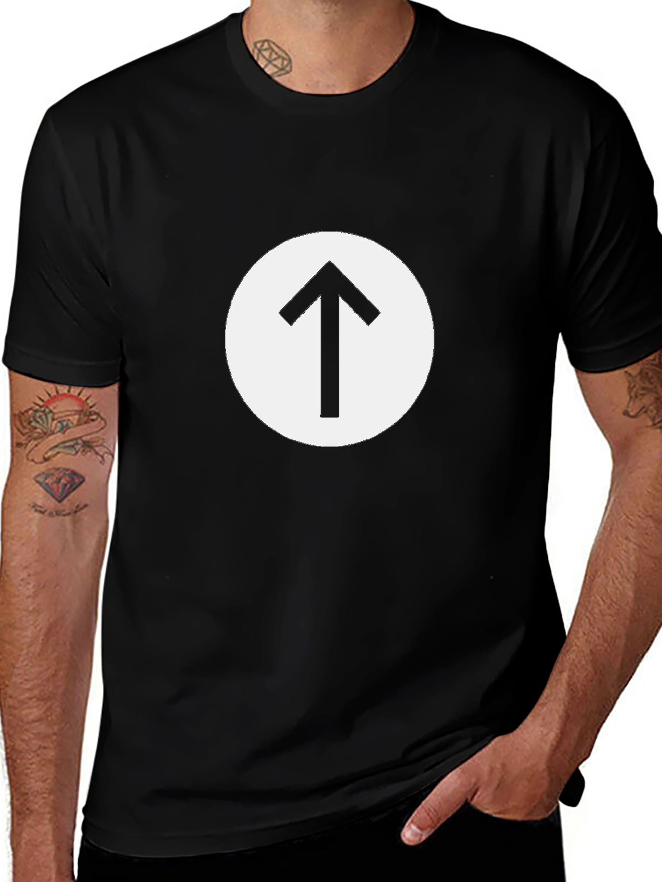 Black T-Shirt with Arrow Circle Graphic