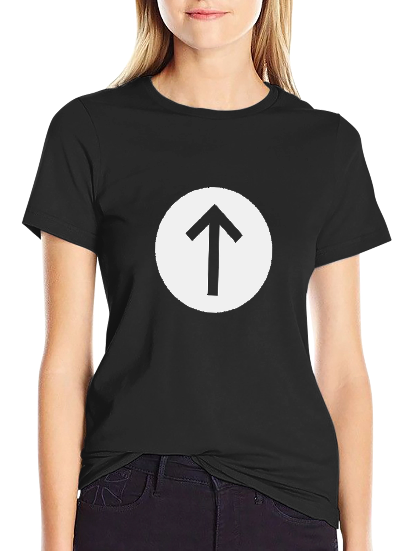 Black T-Shirt with Arrow Circle Graphic