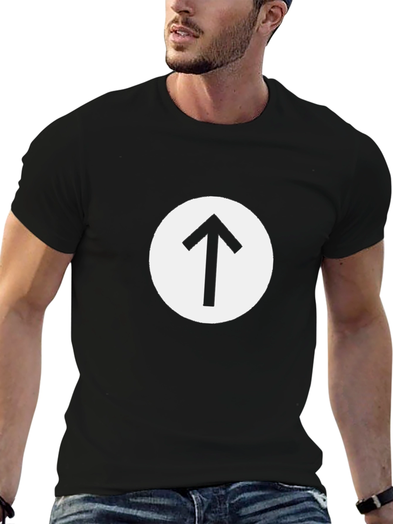 Black T-Shirt with Arrow Circle Graphic