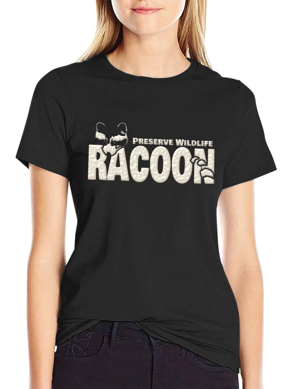 Preserve Wildlife Raccoon Graphic Tee - Black Cotton