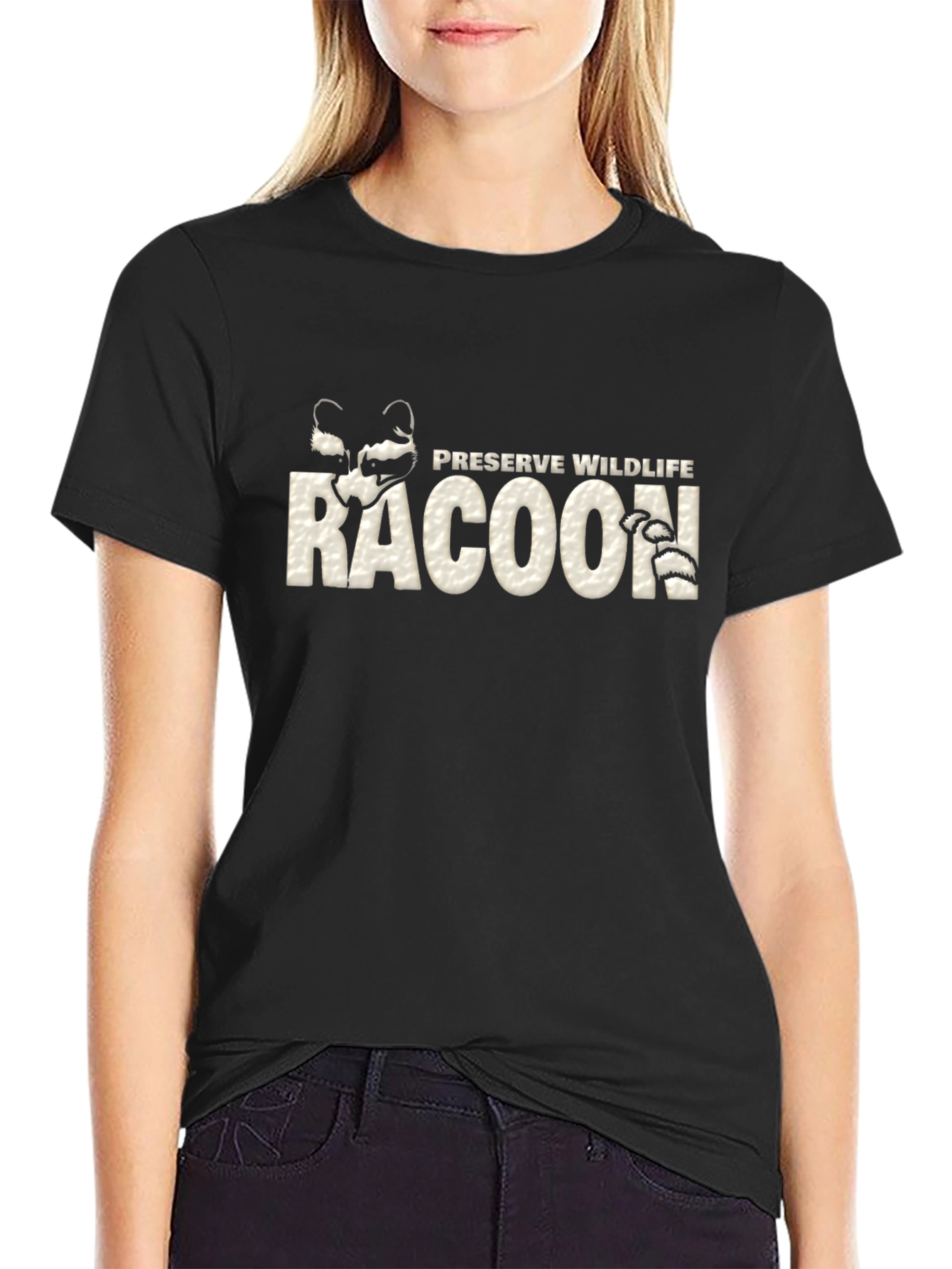 Preserve Wildlife Raccoon Graphic Tee - Black Cotton
