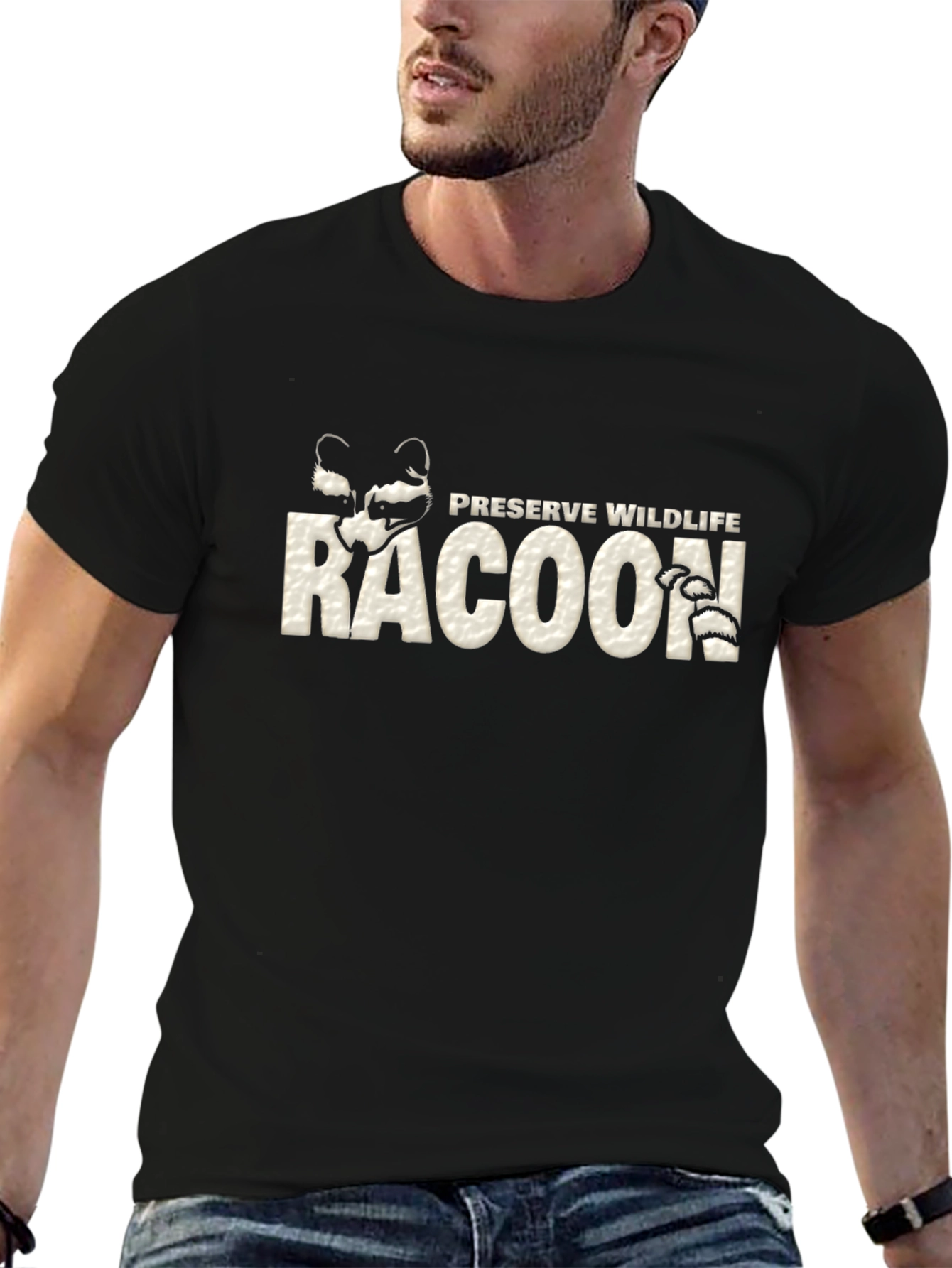Preserve Wildlife Raccoon Graphic Tee - Black Cotton