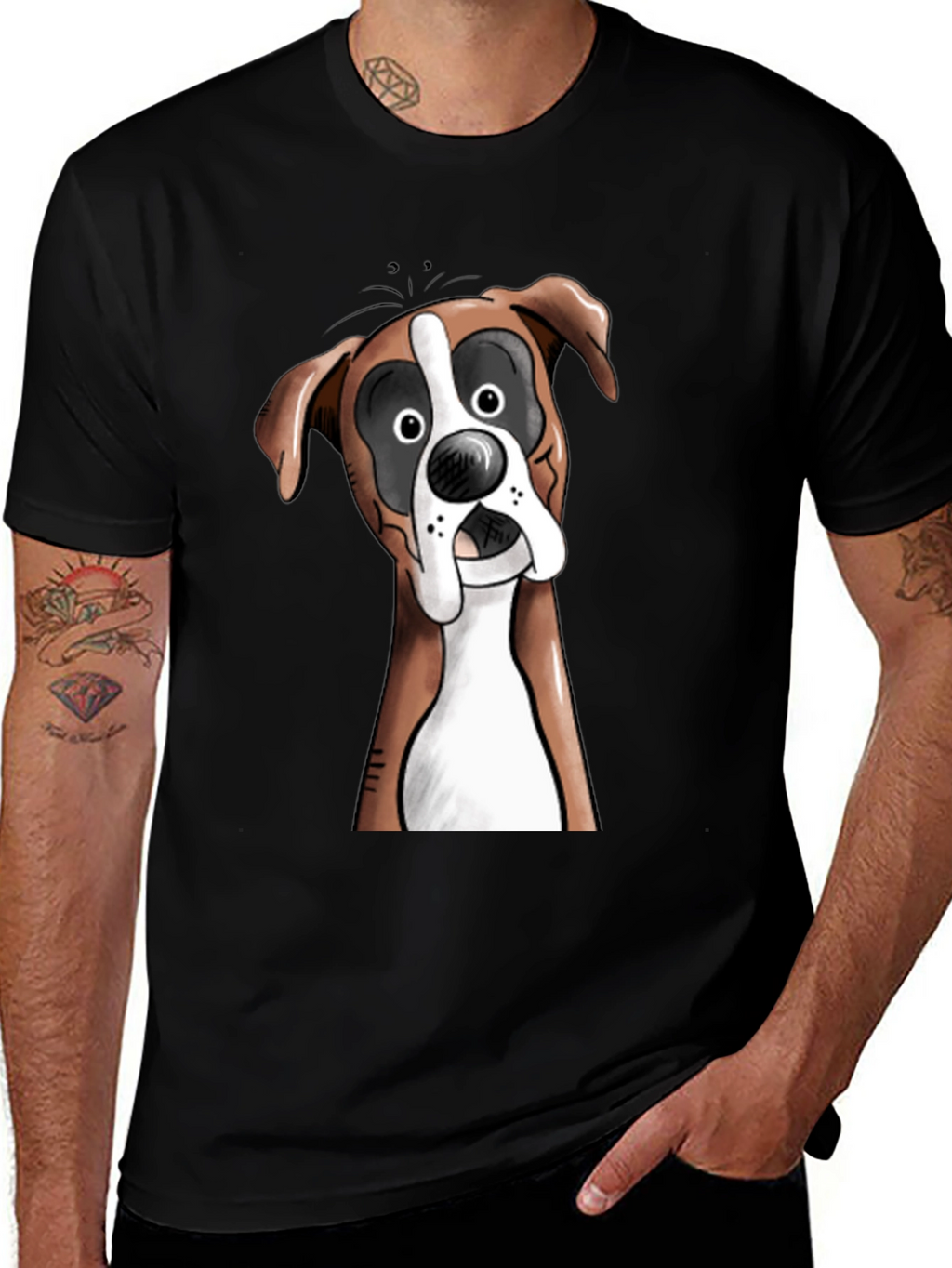 Funny Boxer Dog Graphic T-Shirt - Unisex Black Tee