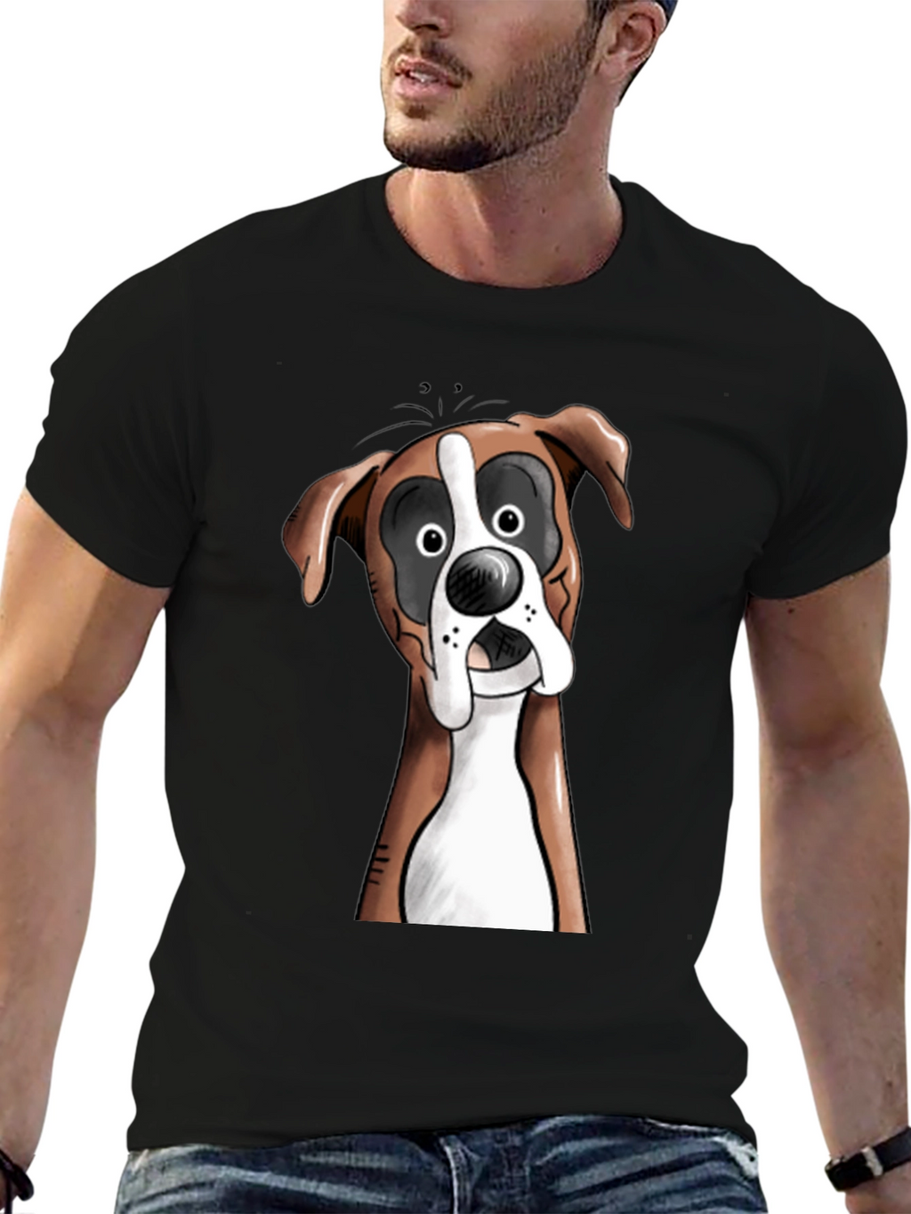 Funny Boxer Dog Graphic T-Shirt - Unisex Black Tee