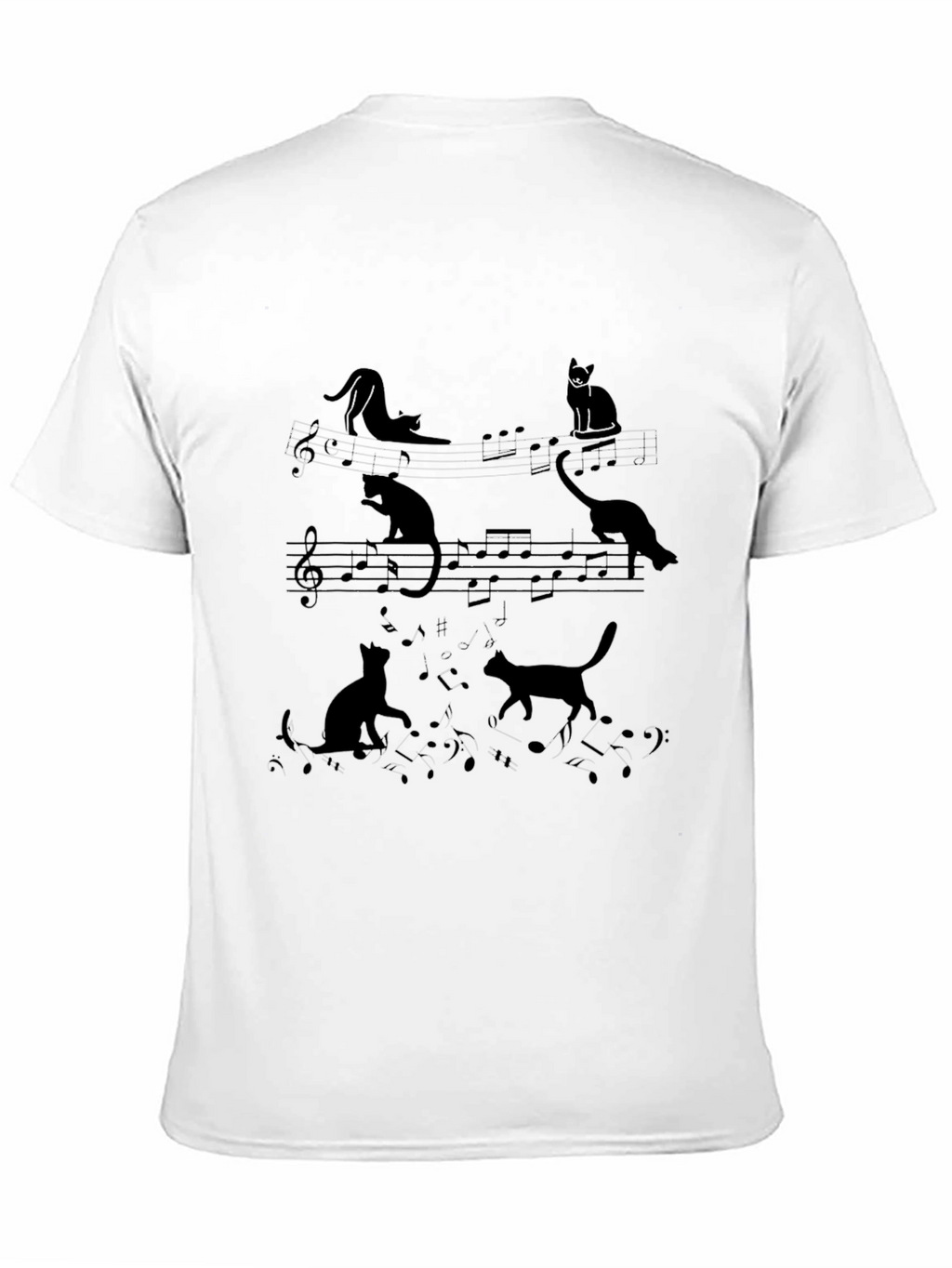 Cats and Music Notes Black T-Shirt