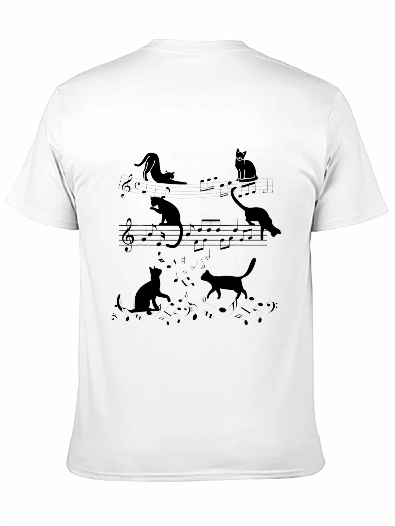 Cats and Music Notes Black T-Shirt