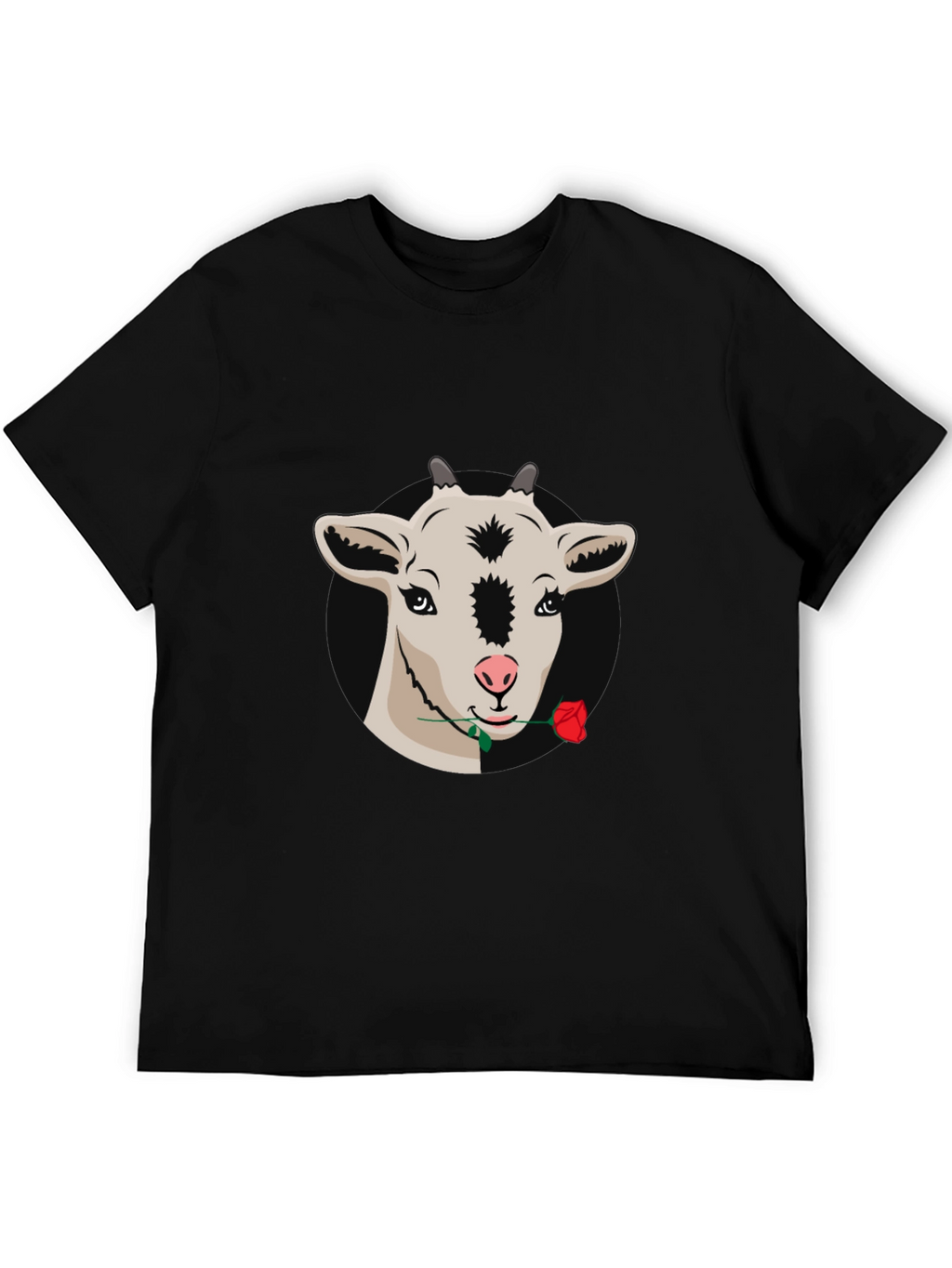 Goat with Rose Graphic Tee - Black Casual T-Shirt