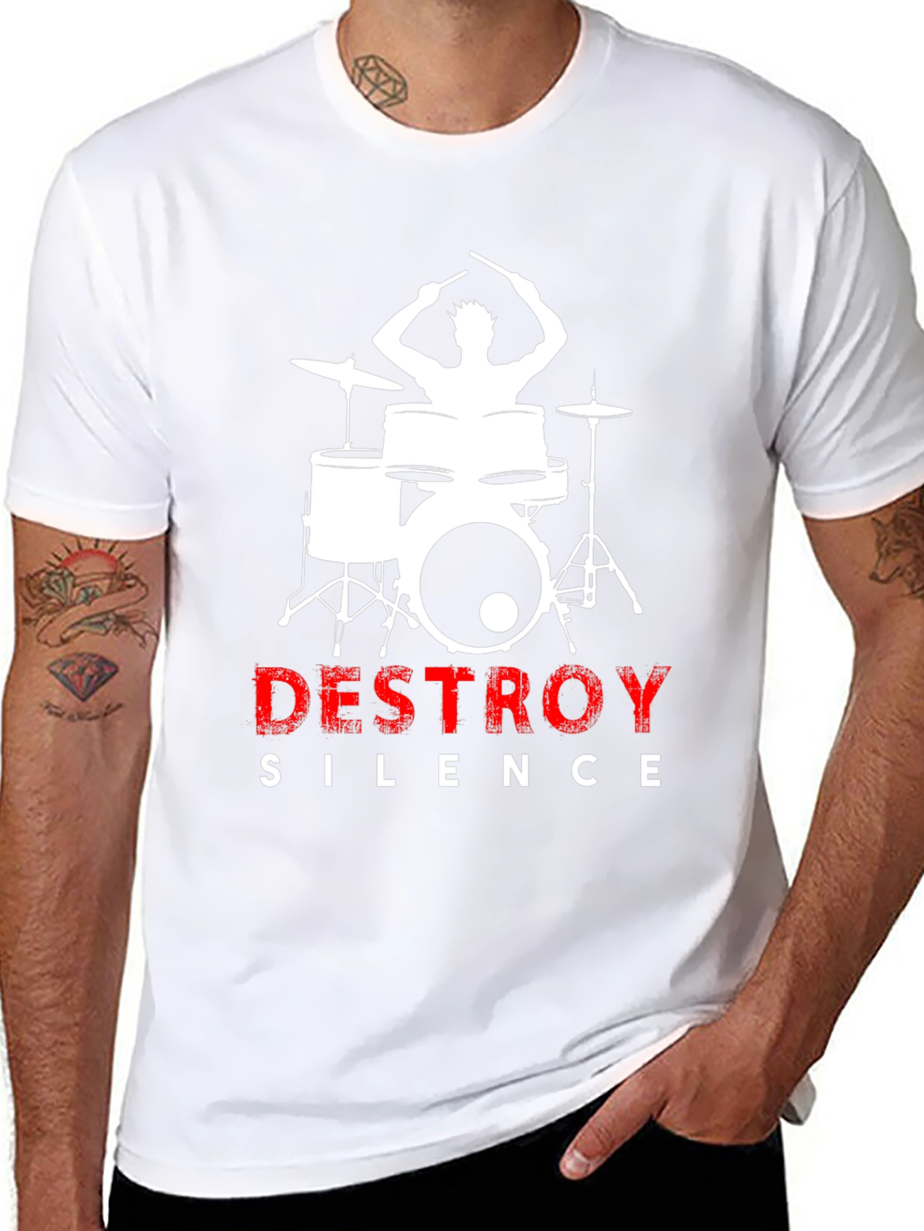 Destroy Silence Drummer Graphic Tee - Black Cotton