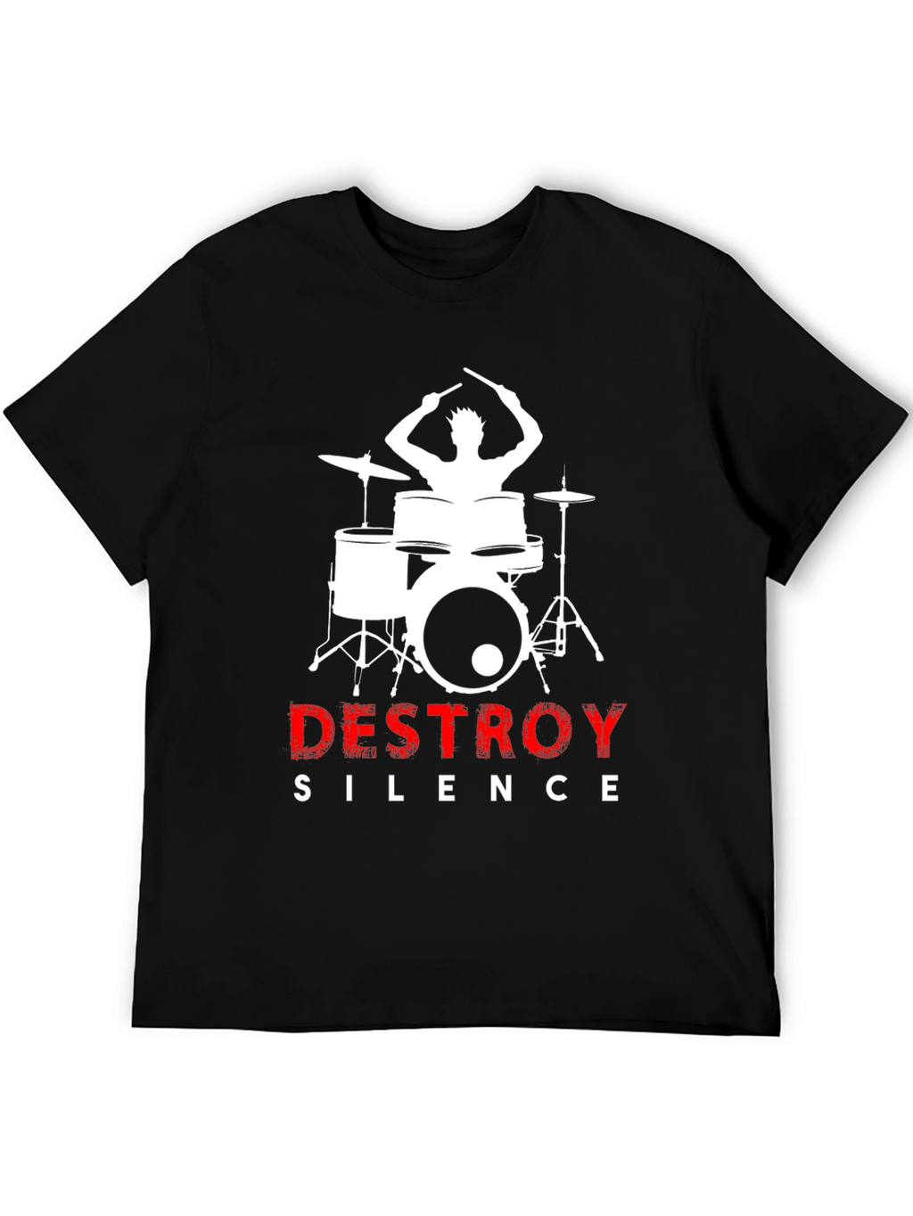 Destroy Silence Drummer Graphic Tee - Black Cotton