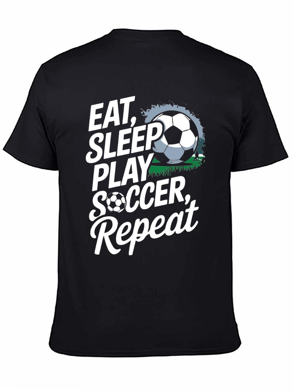 Eat Sleep Play Soccer Repeat Black Graphic Tee