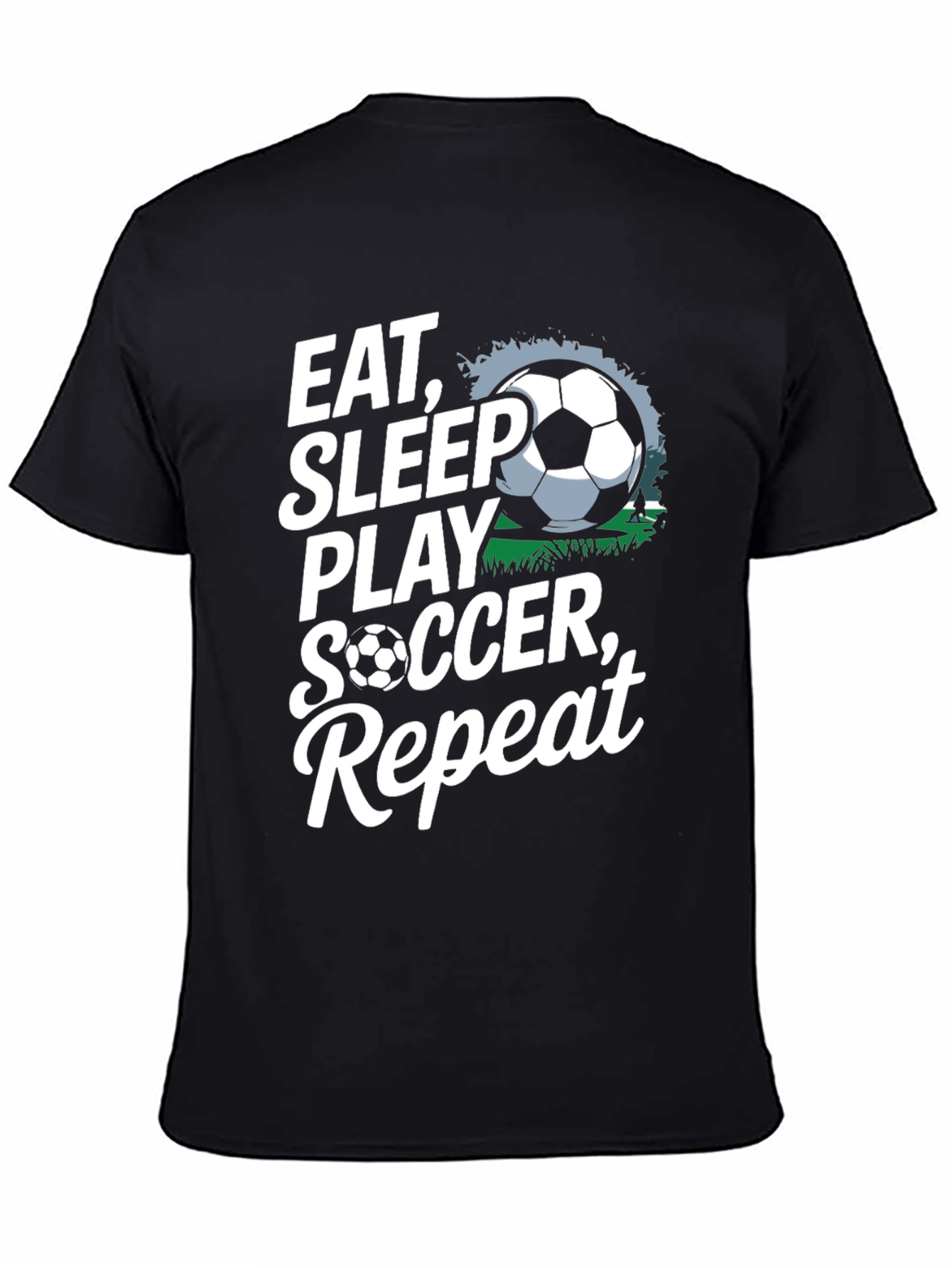 Eat Sleep Play Soccer Repeat Black Graphic Tee