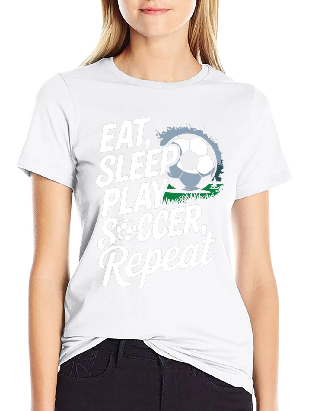 Eat Sleep Play Soccer Repeat Black Graphic Tee