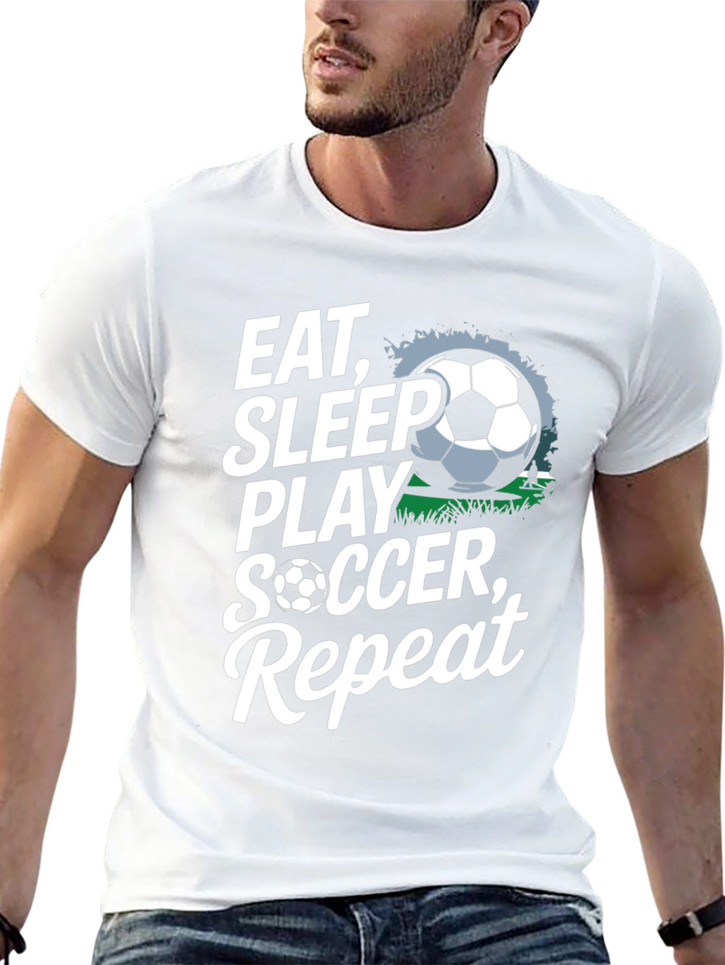 Eat Sleep Play Soccer Repeat Black Graphic Tee