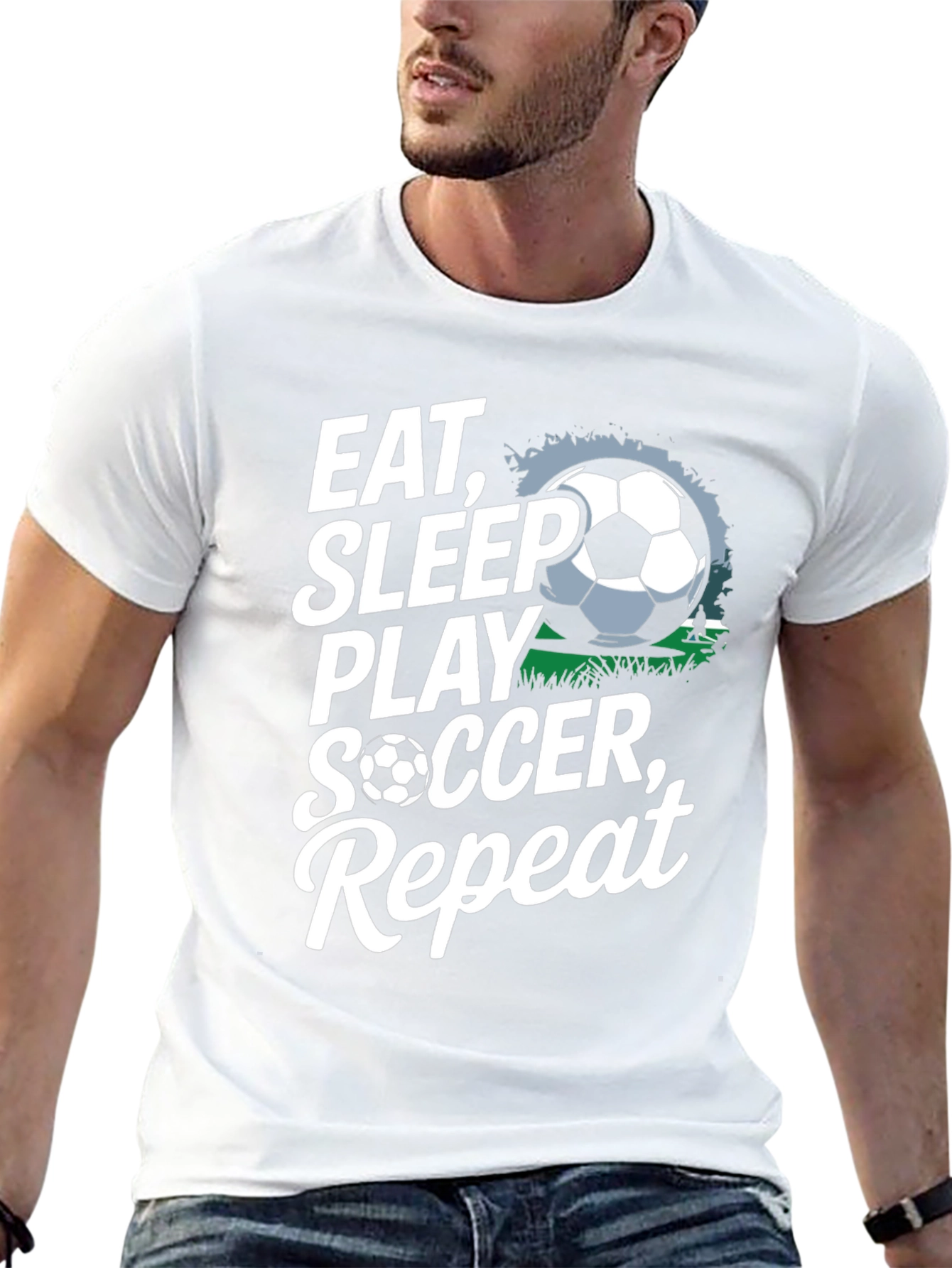 Eat Sleep Play Soccer Repeat Black Graphic Tee