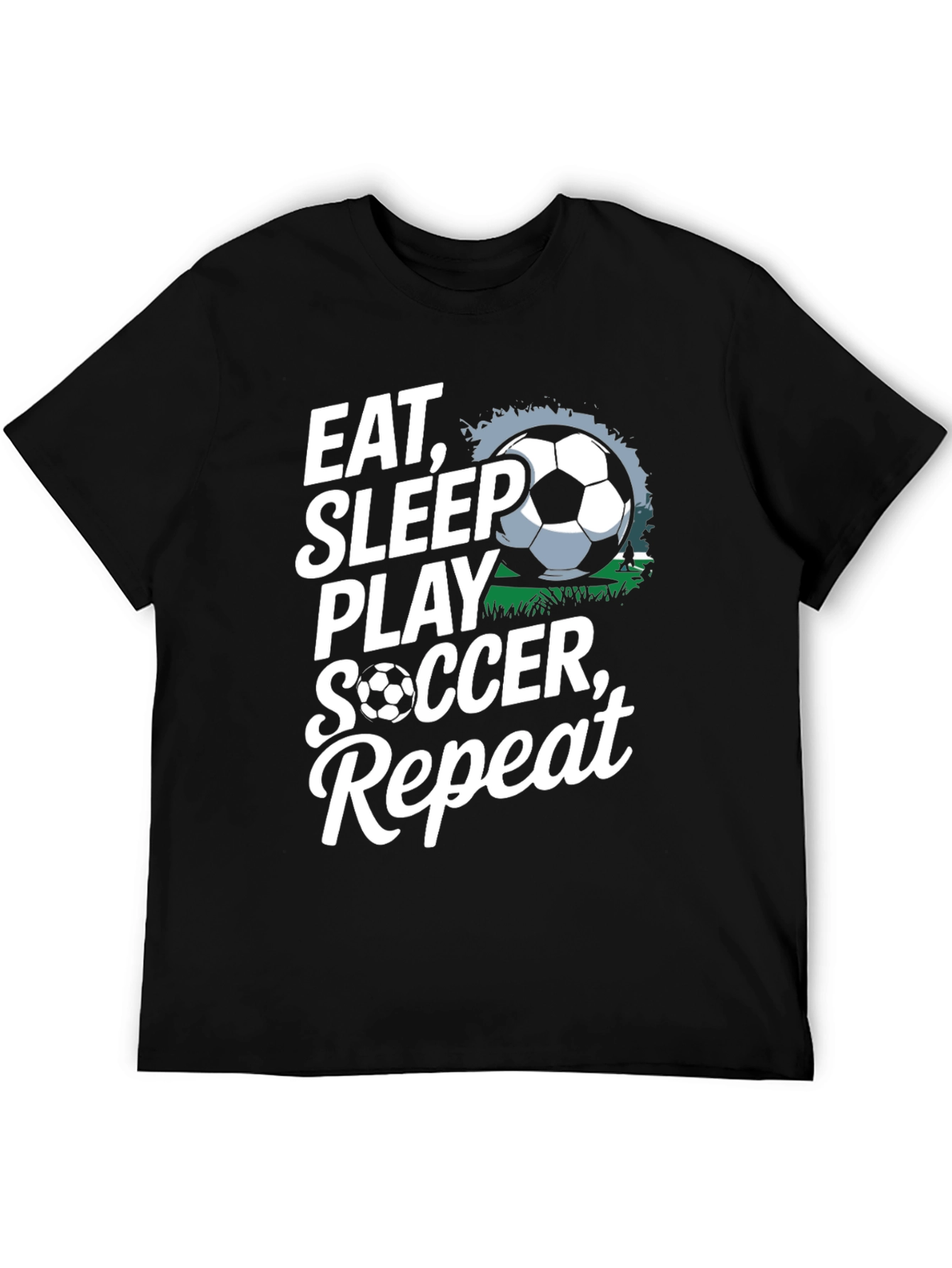 Eat Sleep Play Soccer Repeat Black Graphic Tee