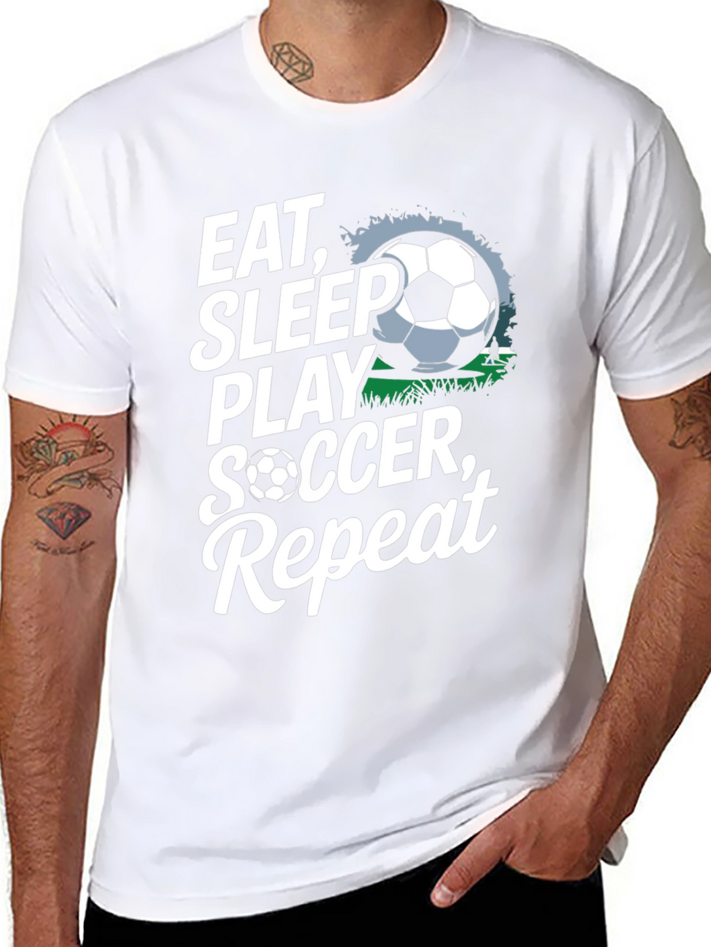 Eat Sleep Play Soccer Repeat Black Graphic Tee