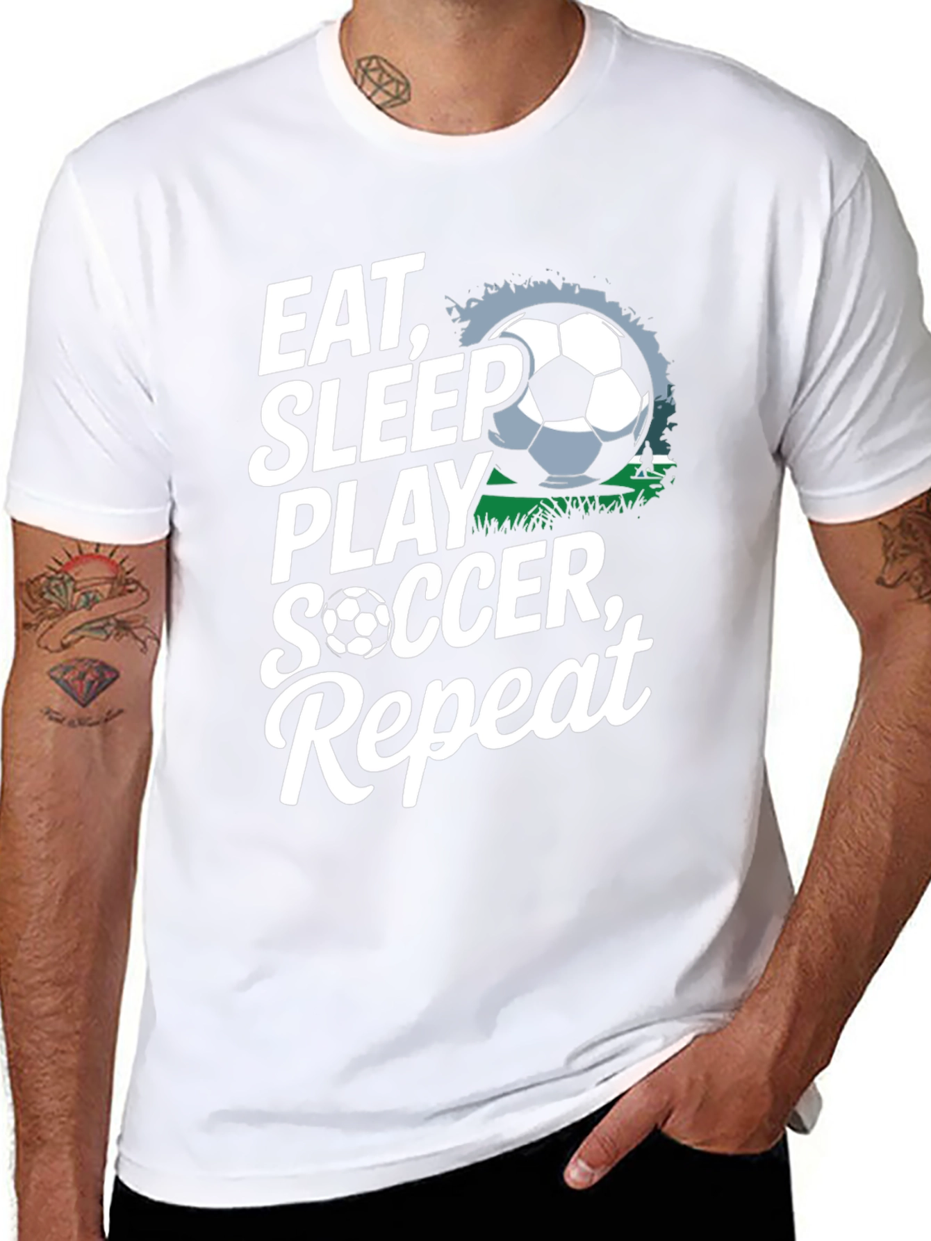 Eat Sleep Play Soccer Repeat Black Graphic Tee